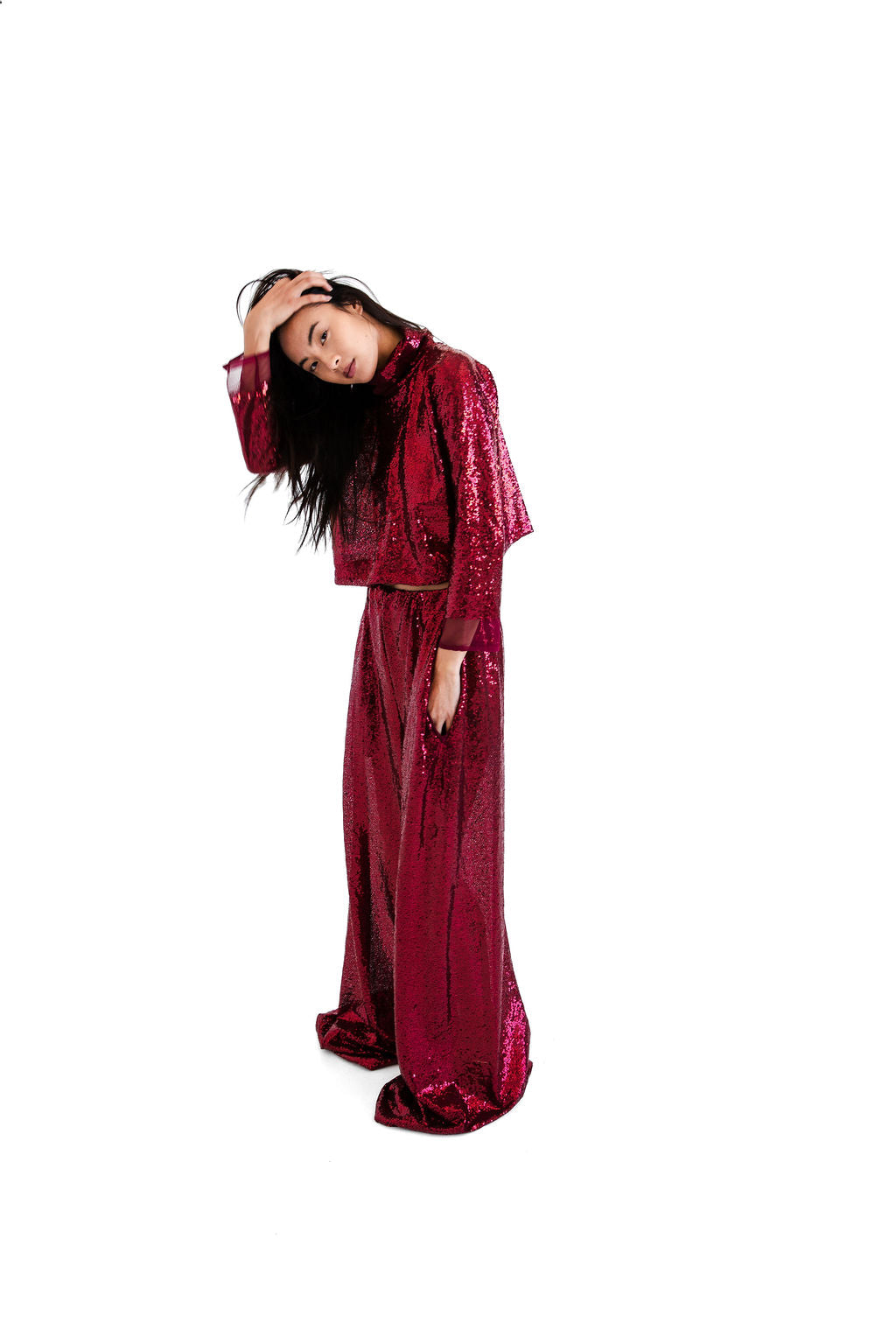 Burgundy sequined Xwide pant
