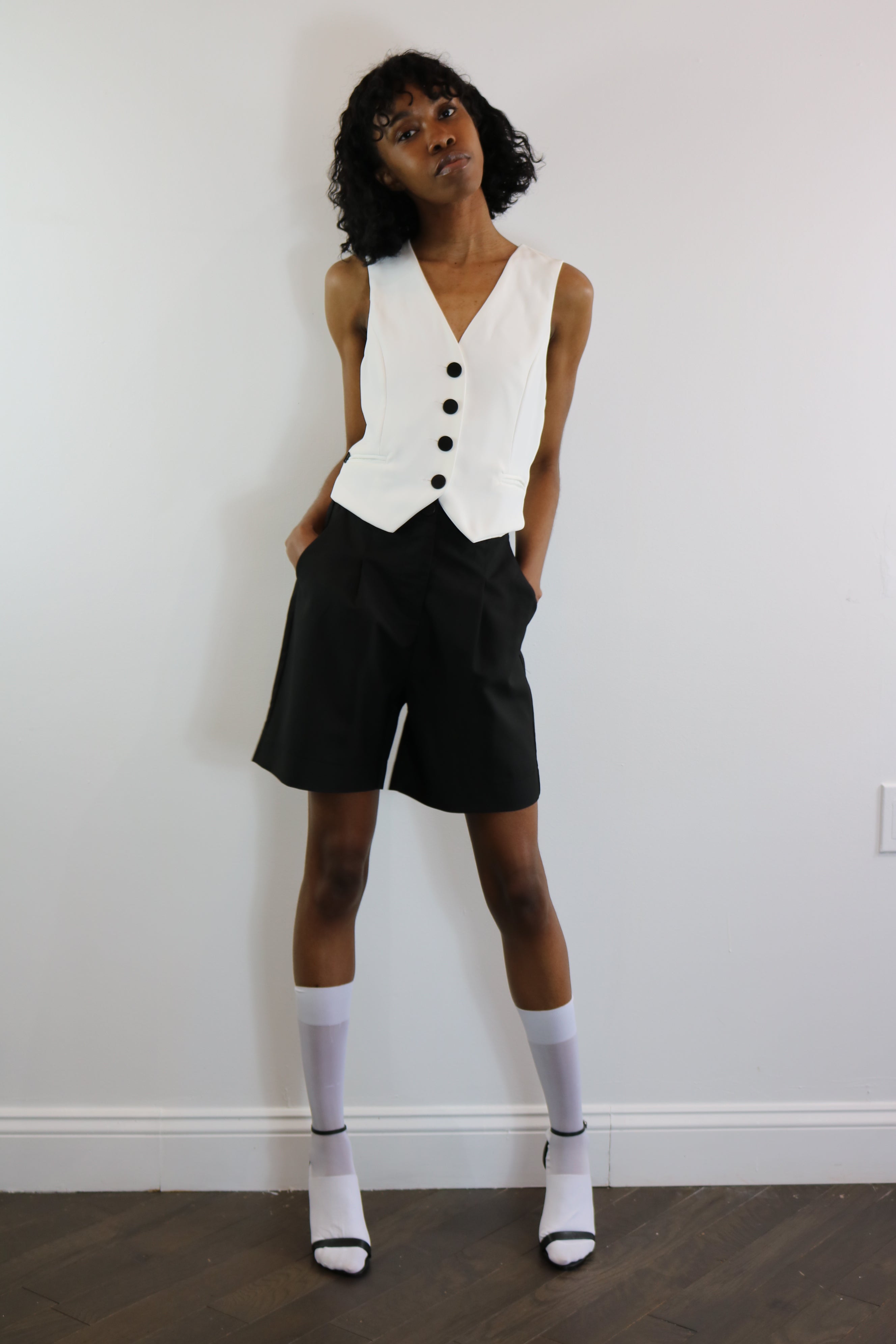 White Silky 4 Button Vest
