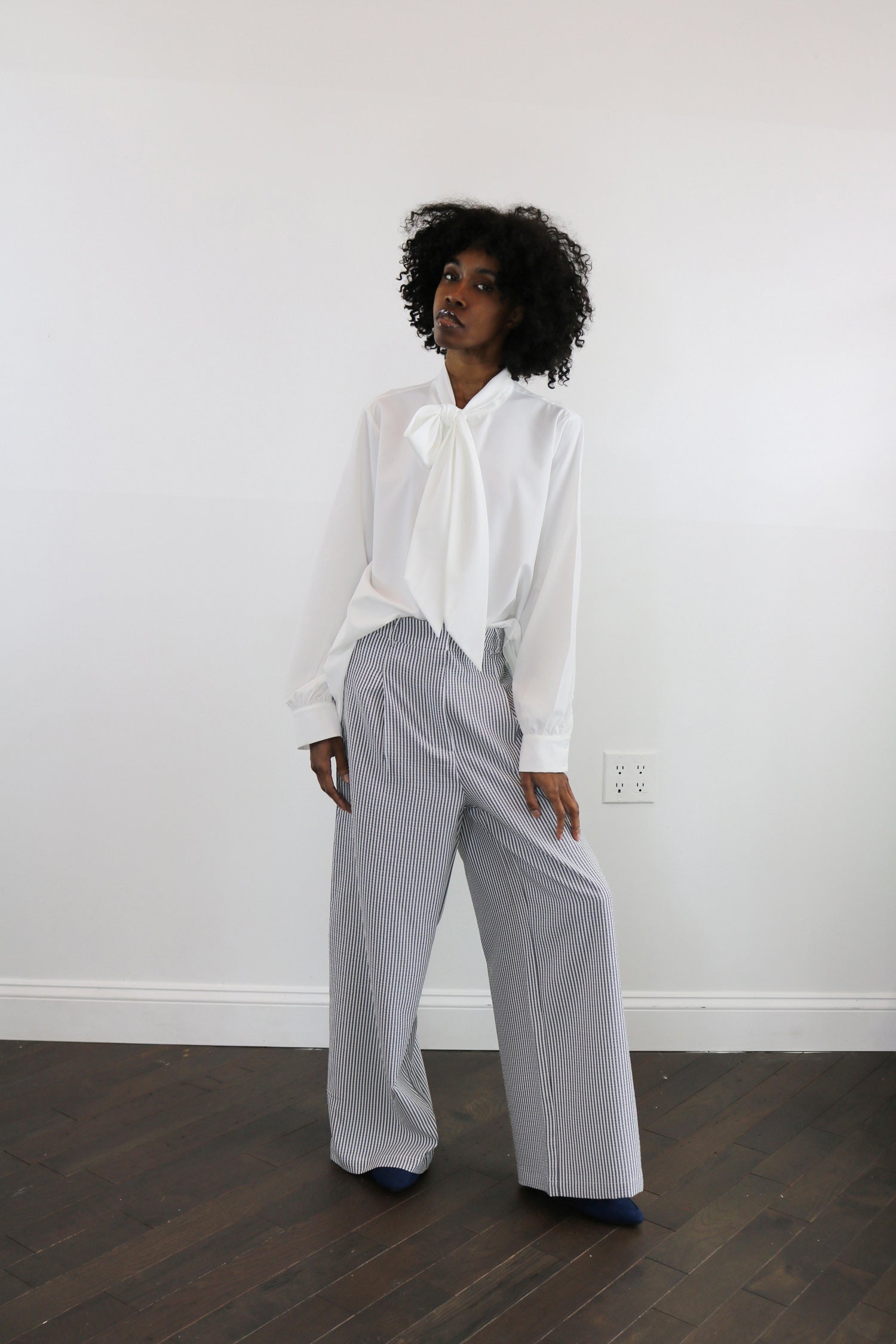 navy stripe seersucker pant