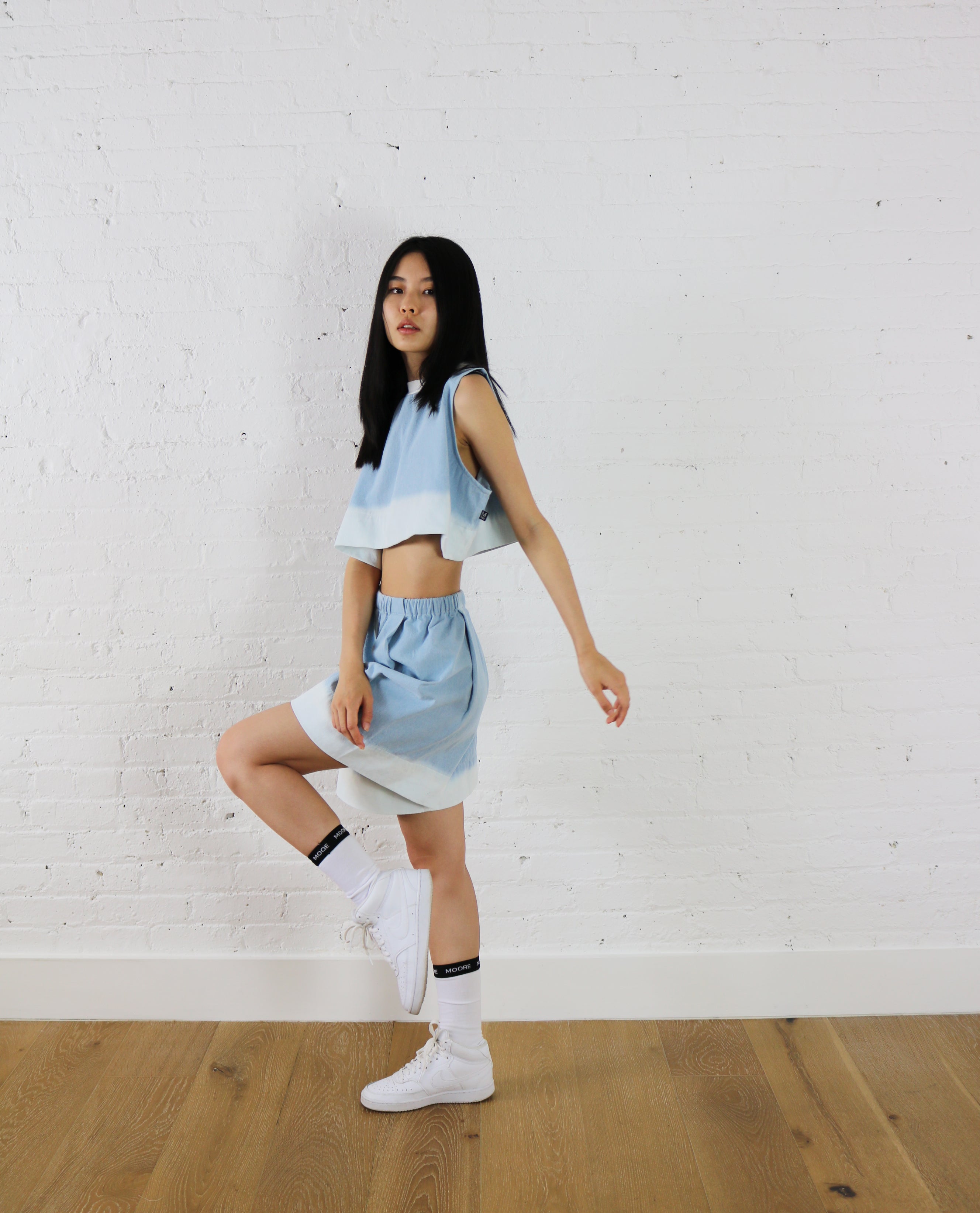 dipped denim cropped tank