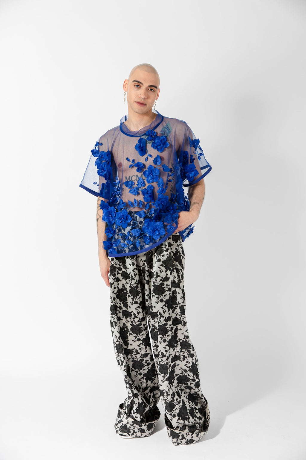 Cobalt Floral Mesh Tee