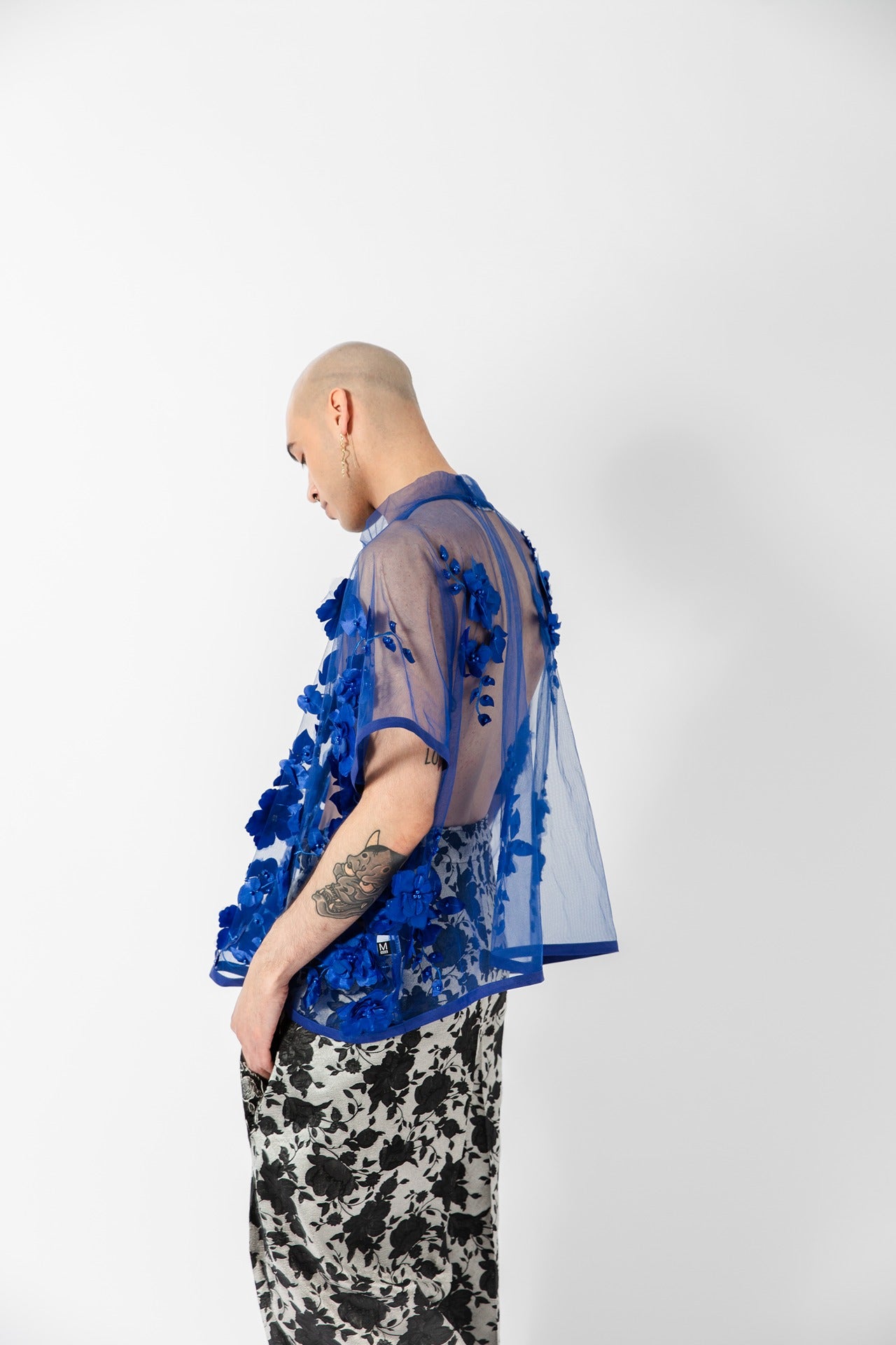 Cobalt Floral Mesh Tee