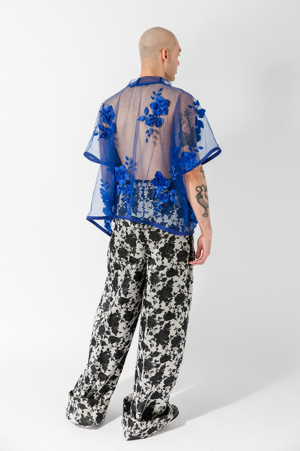 Cobalt Floral Mesh Tee