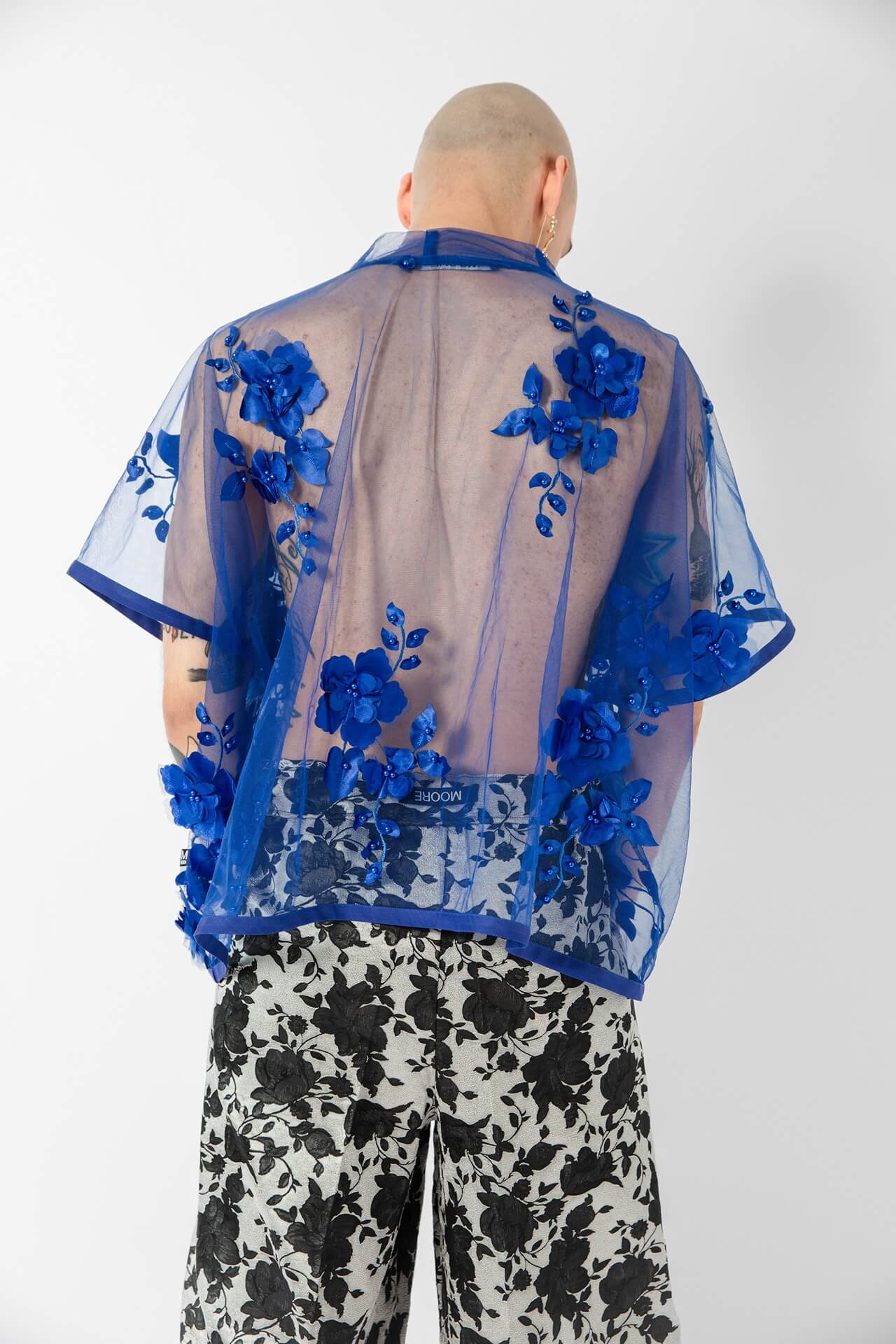 Cobalt Floral Mesh Tee