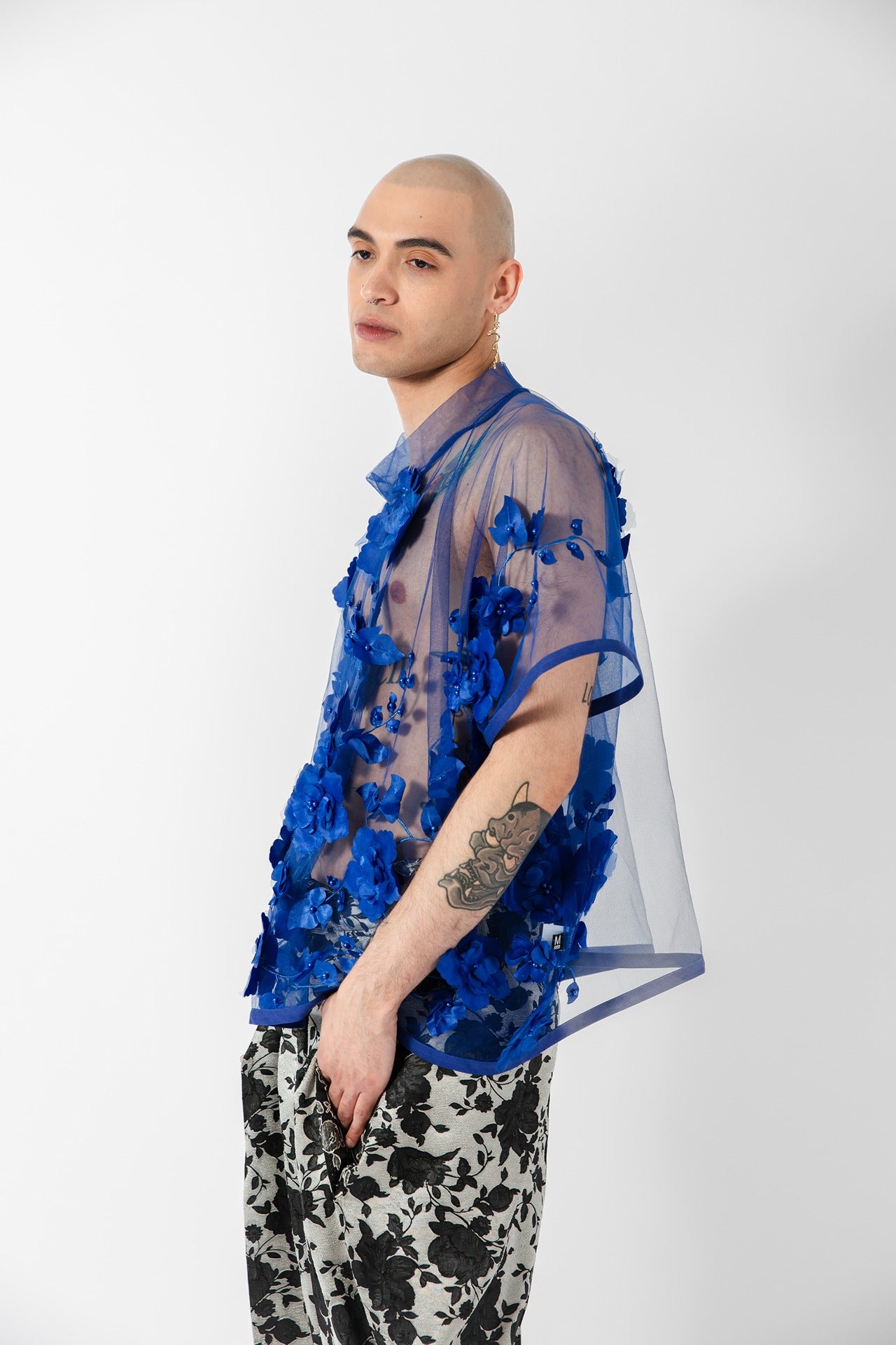 Cobalt Floral Mesh Tee