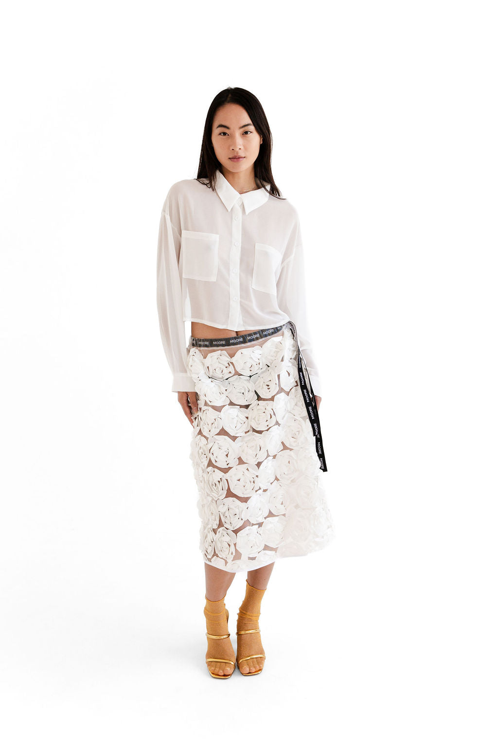White 3D floral midi