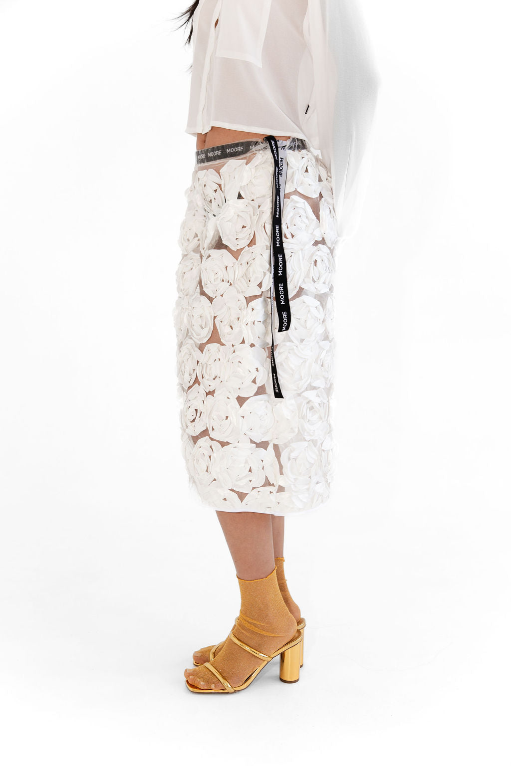 White 3D floral midi