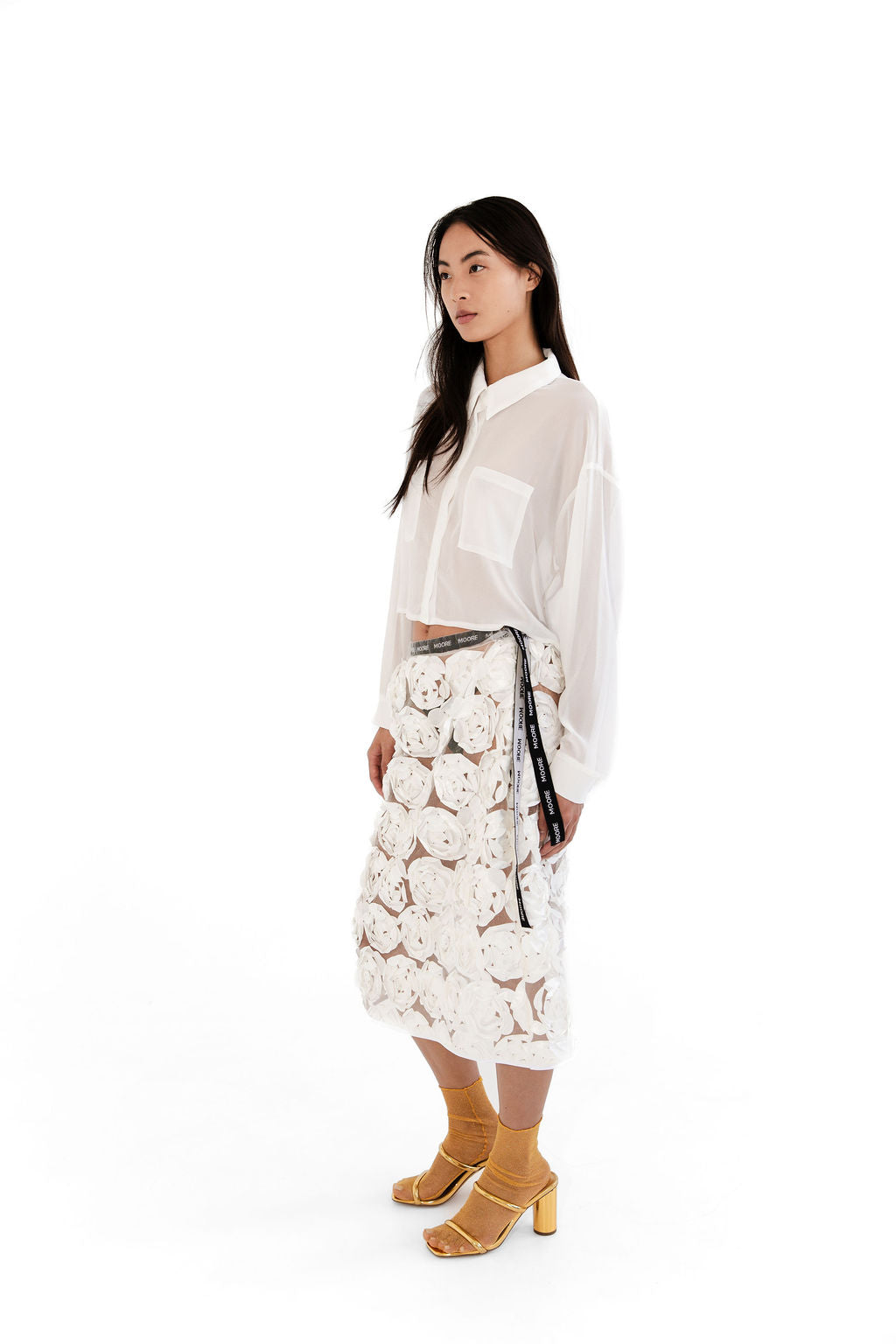 White 3D floral midi