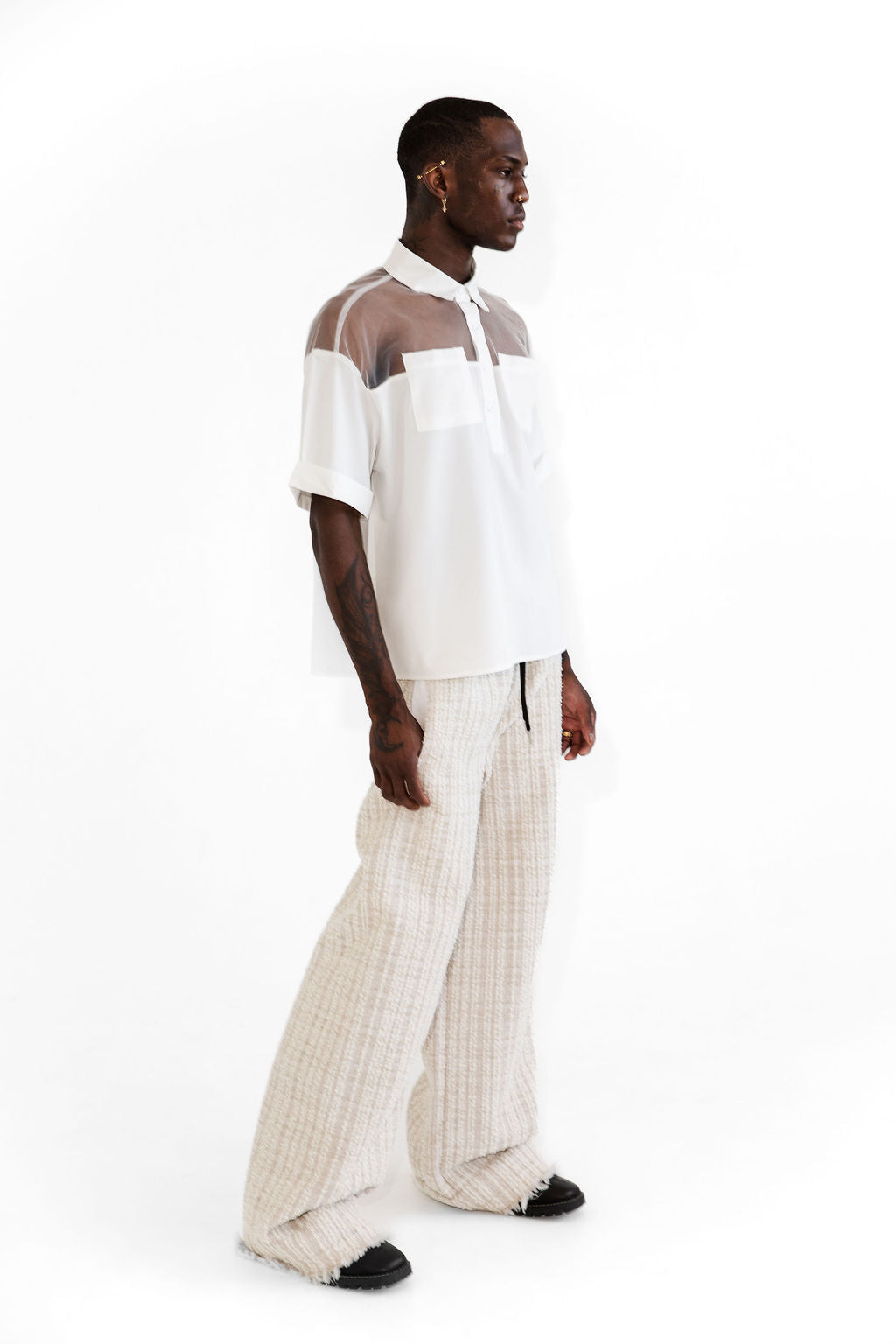 Sand and white boucle pant