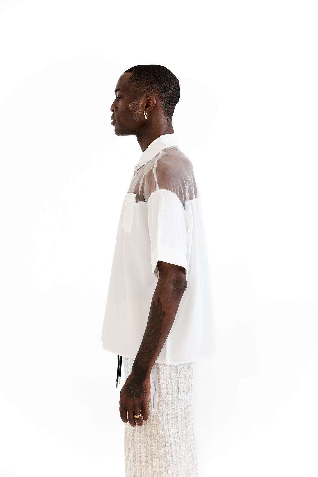 White mesh panel shirting