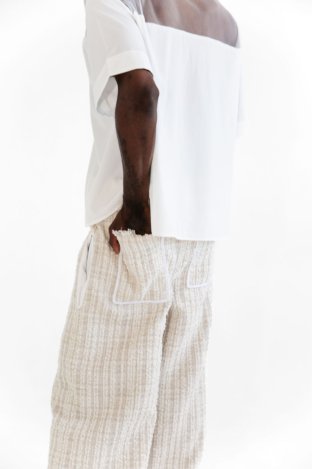 Sand and white boucle pant