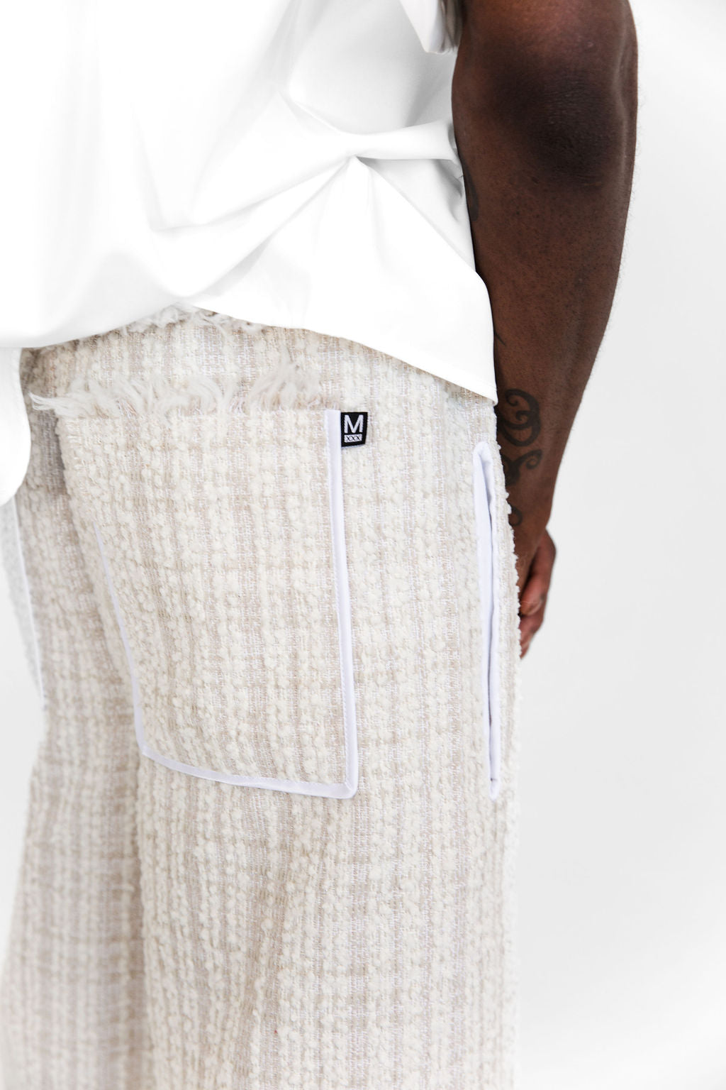 Sand and white boucle pant