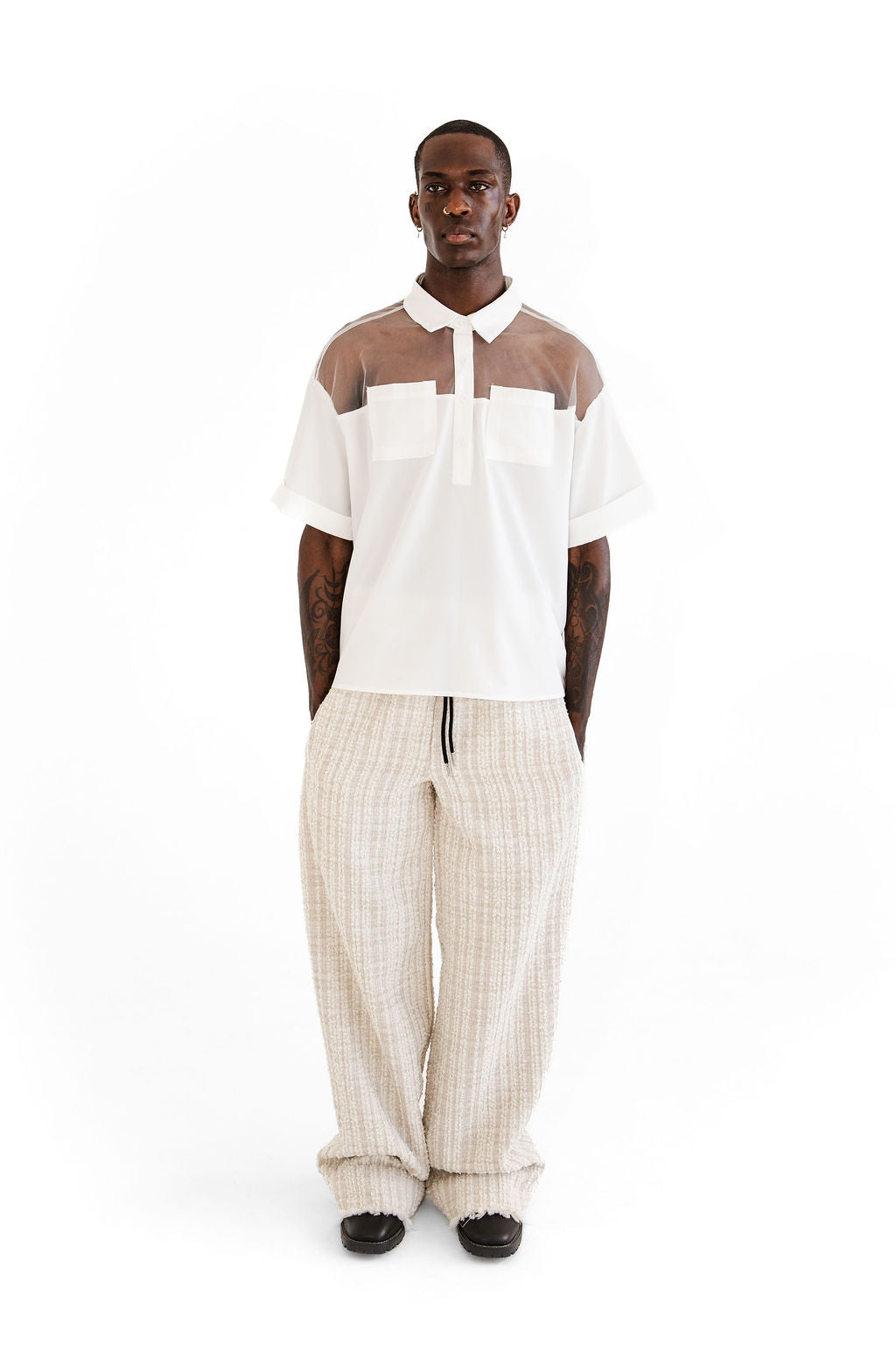 Sand and white boucle pant