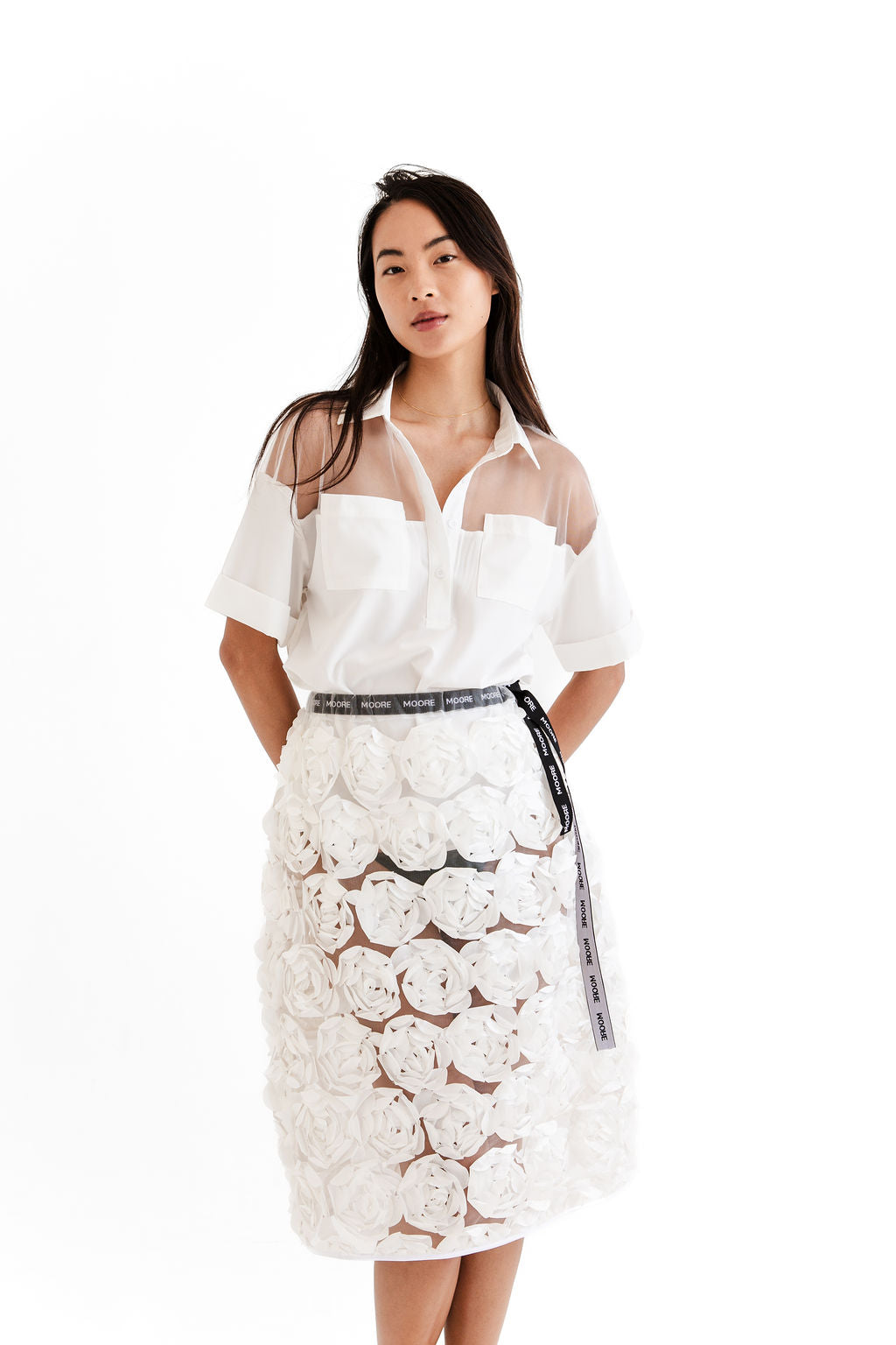 White 3D floral midi