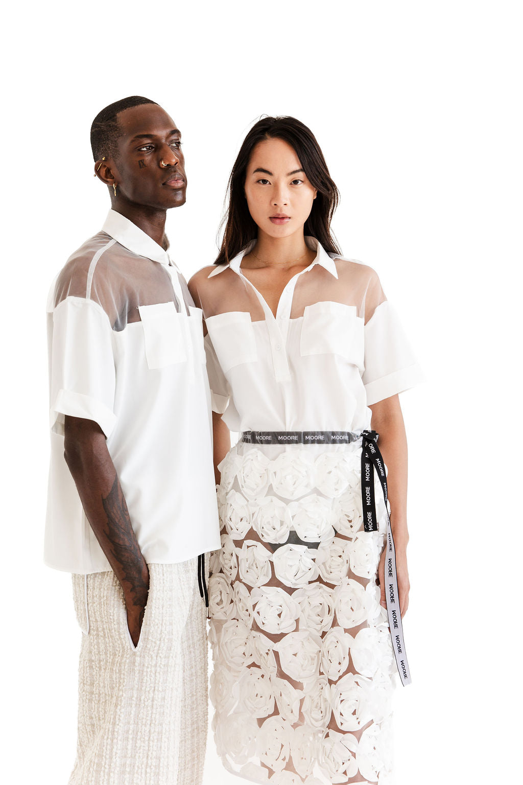 White mesh panel shirting