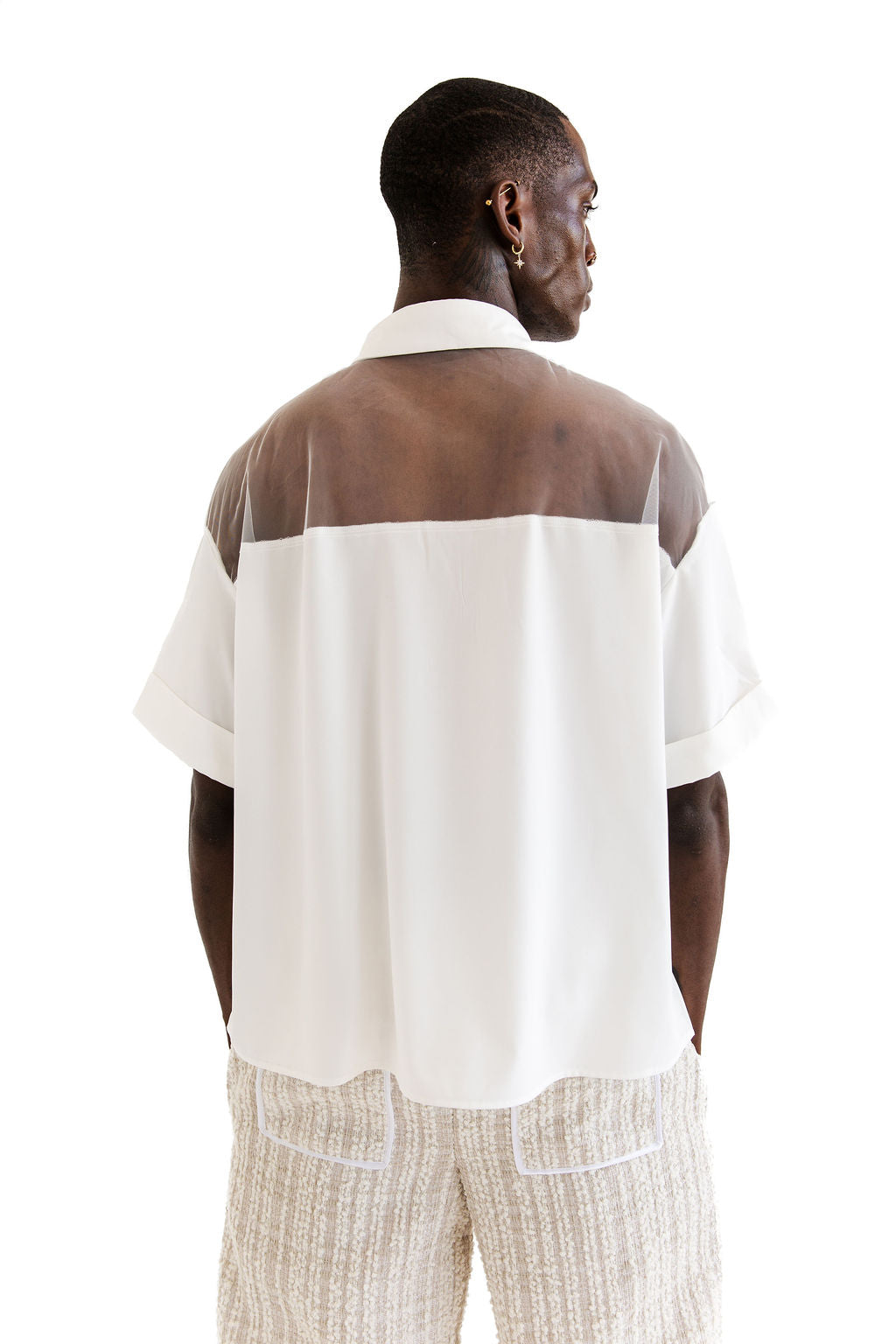White mesh panel shirting