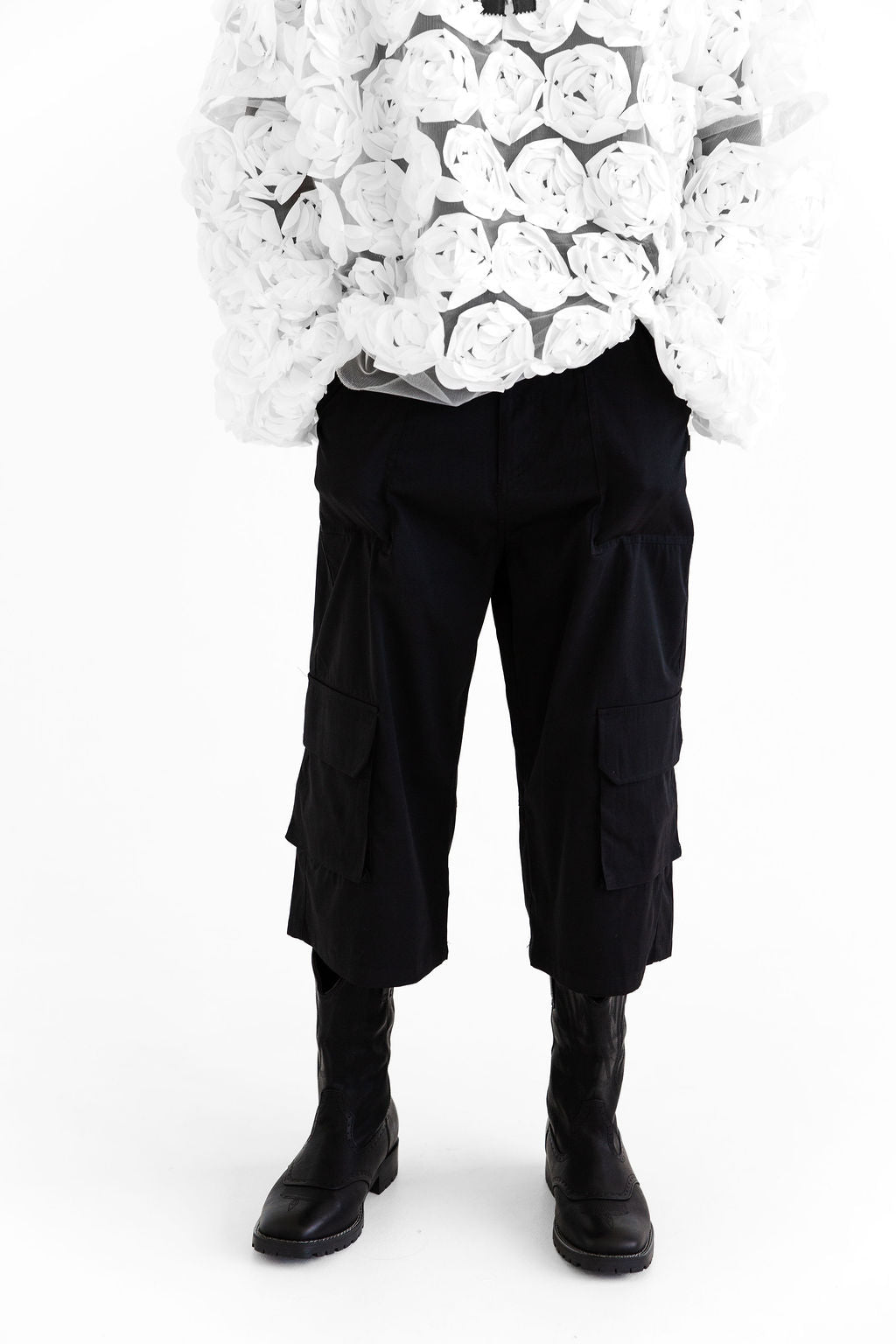 Black cargo long shorts