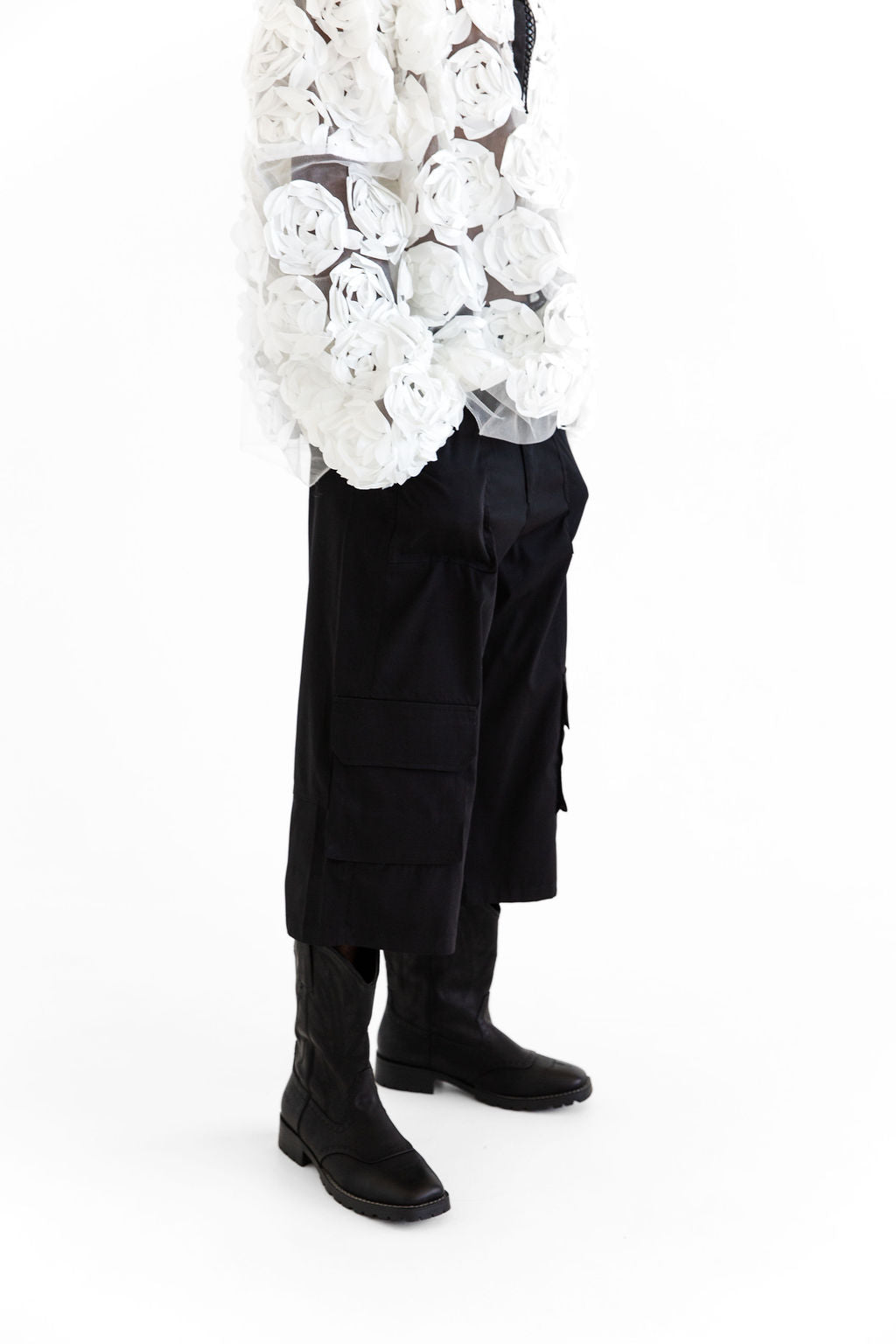 Black cargo long shorts