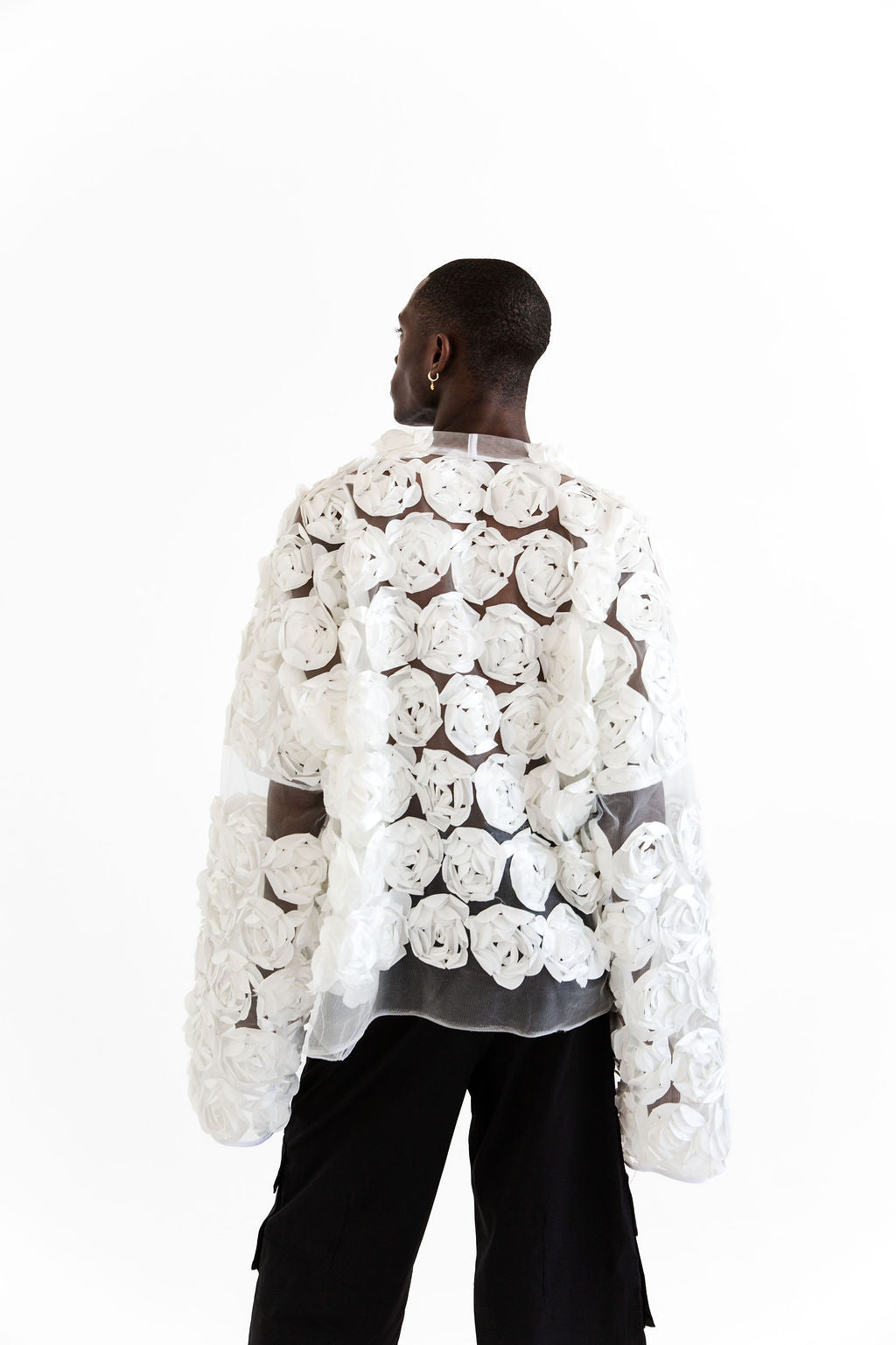 White 3D floral 3/4 zip