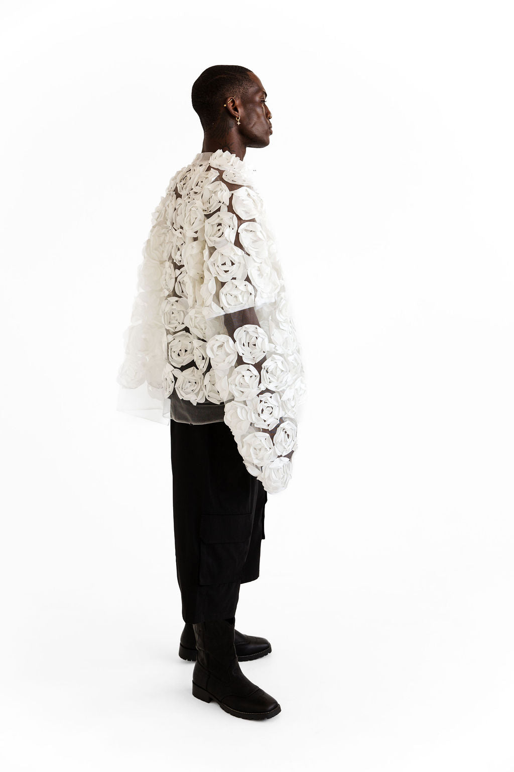 White 3D floral 3/4 zip