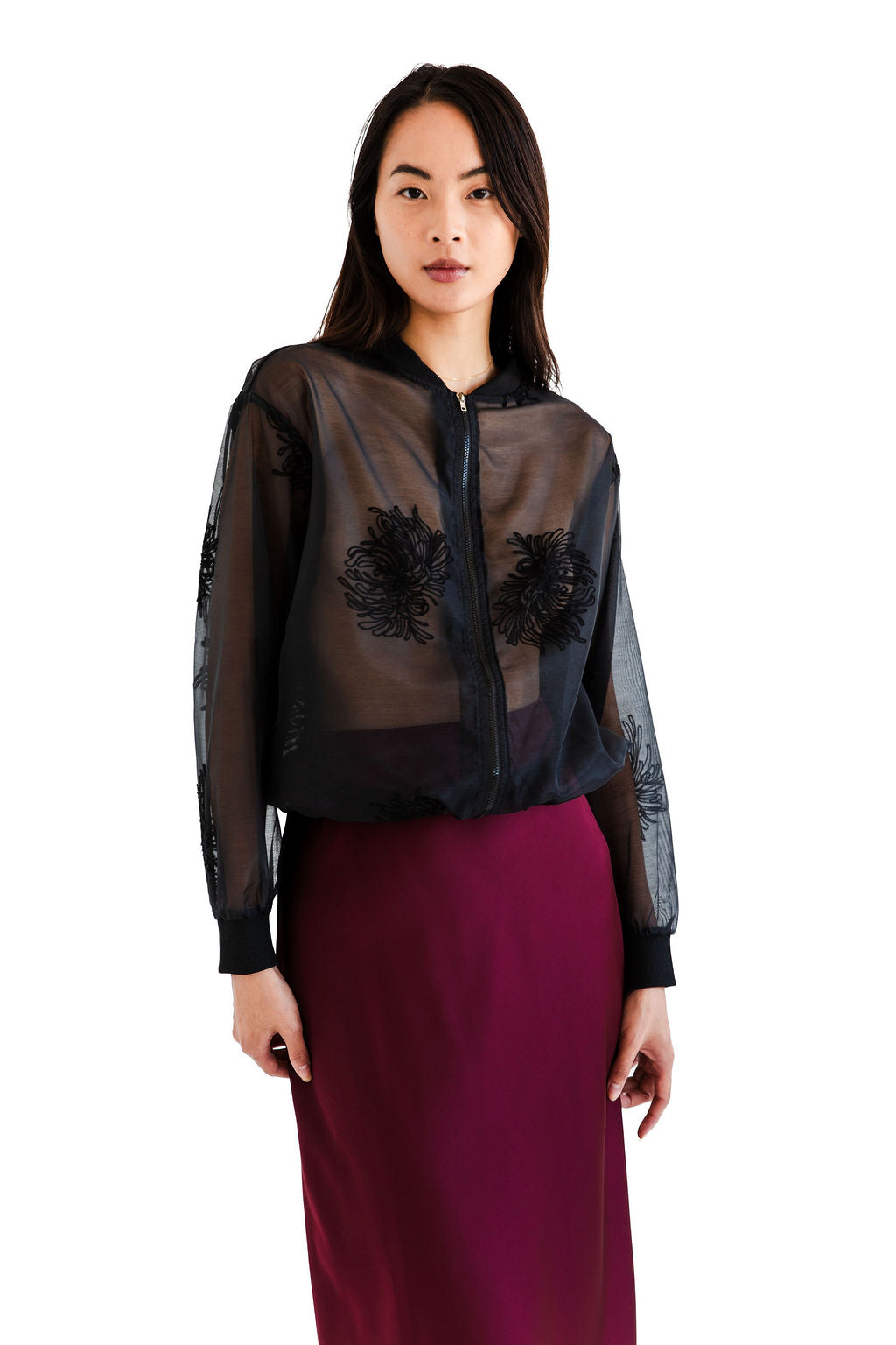 Black sheer zip up