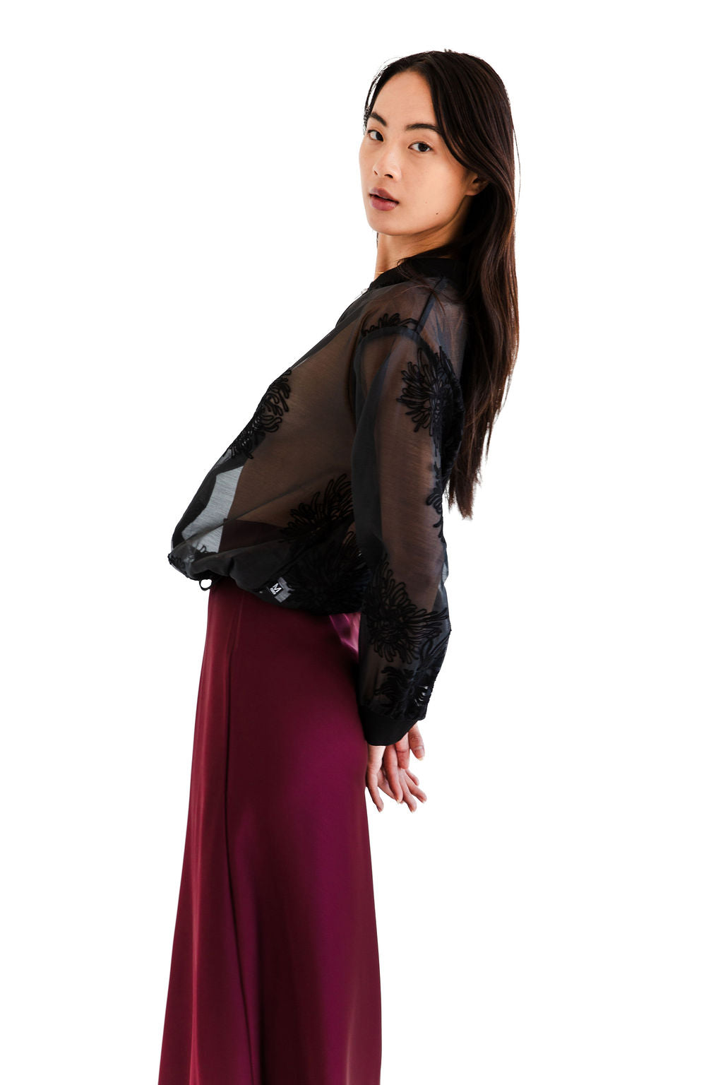 Black sheer zip up