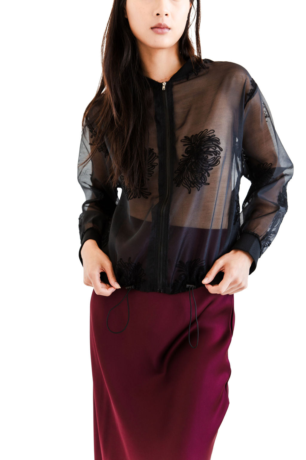 Black sheer zip up