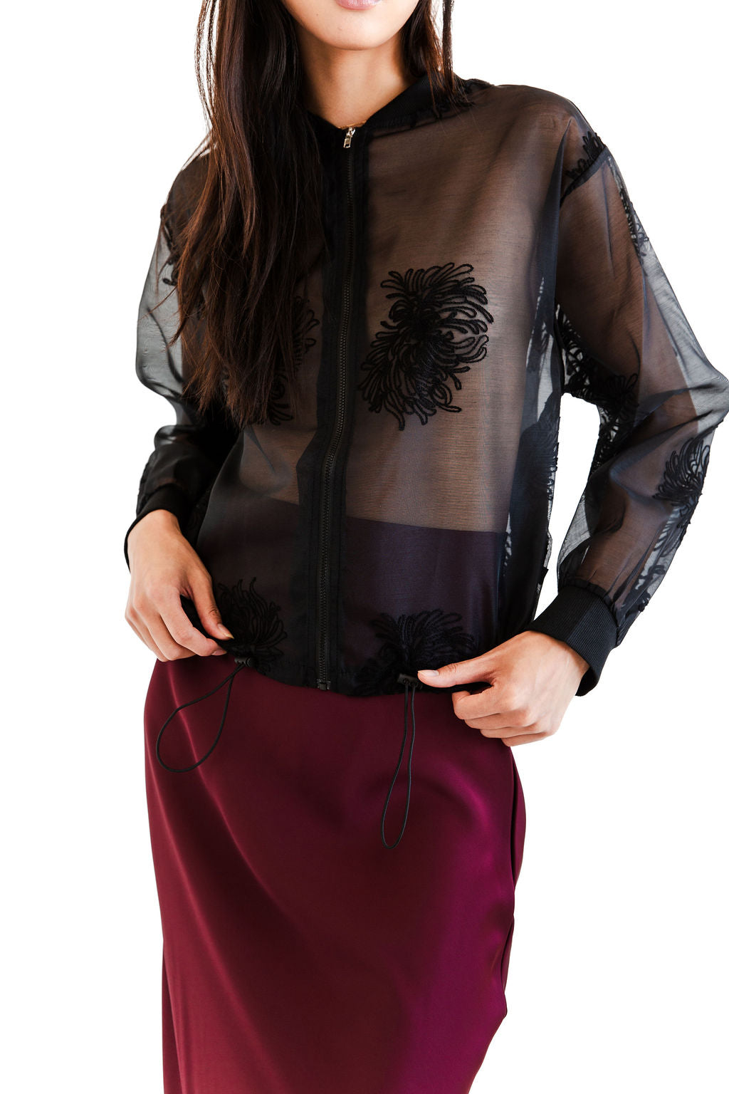 Black sheer zip up