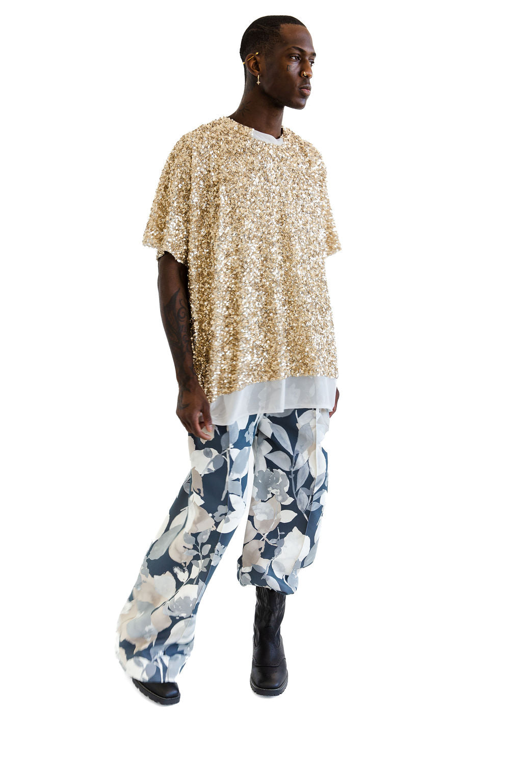 Grey floral camo pant