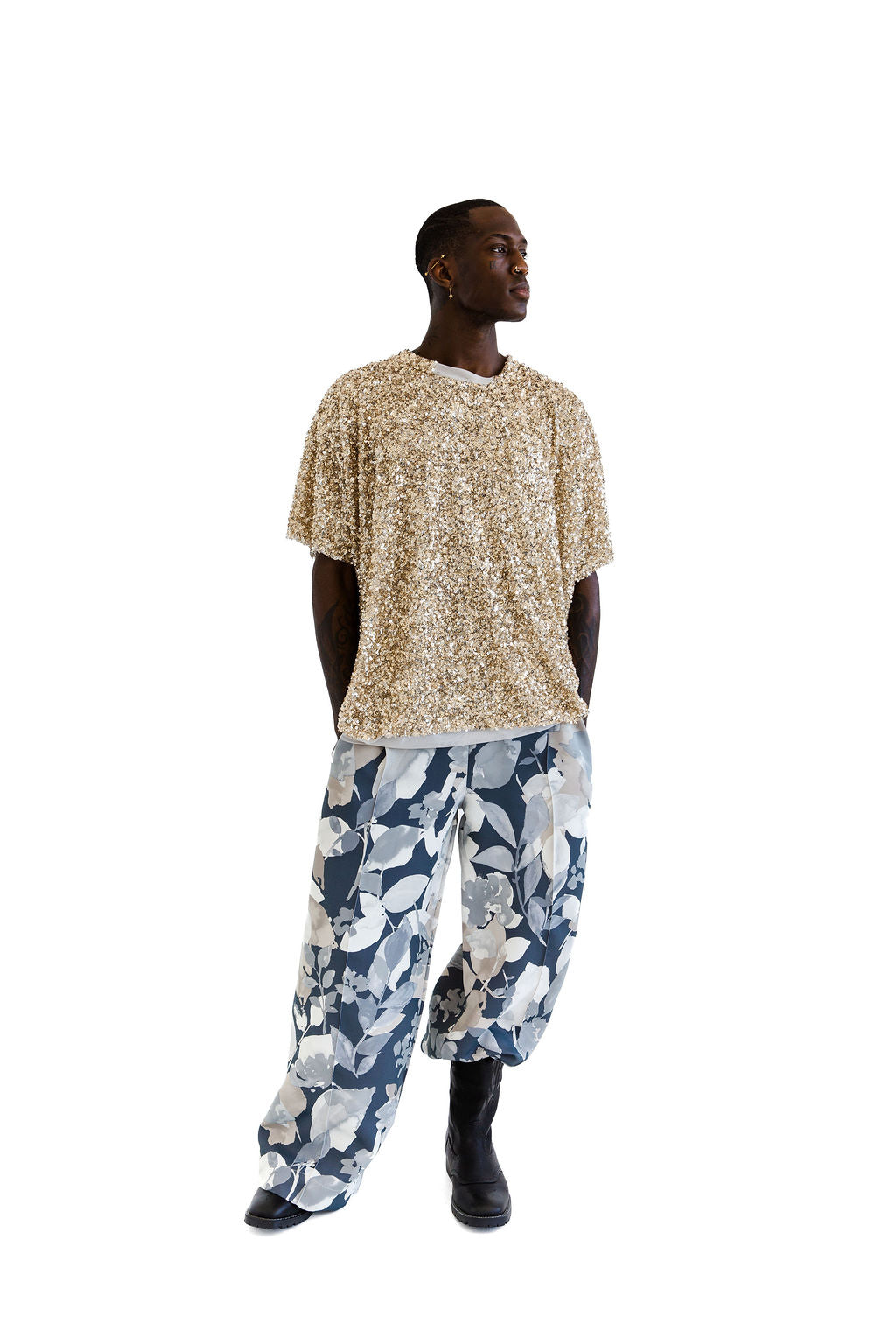 Grey floral camo pant