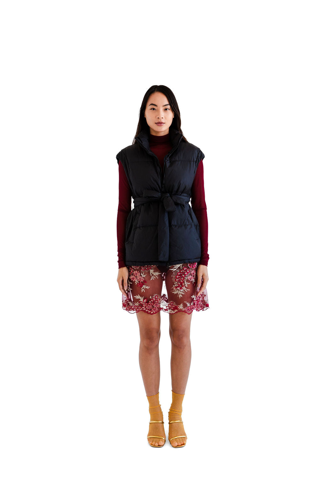 Black belted puff vest