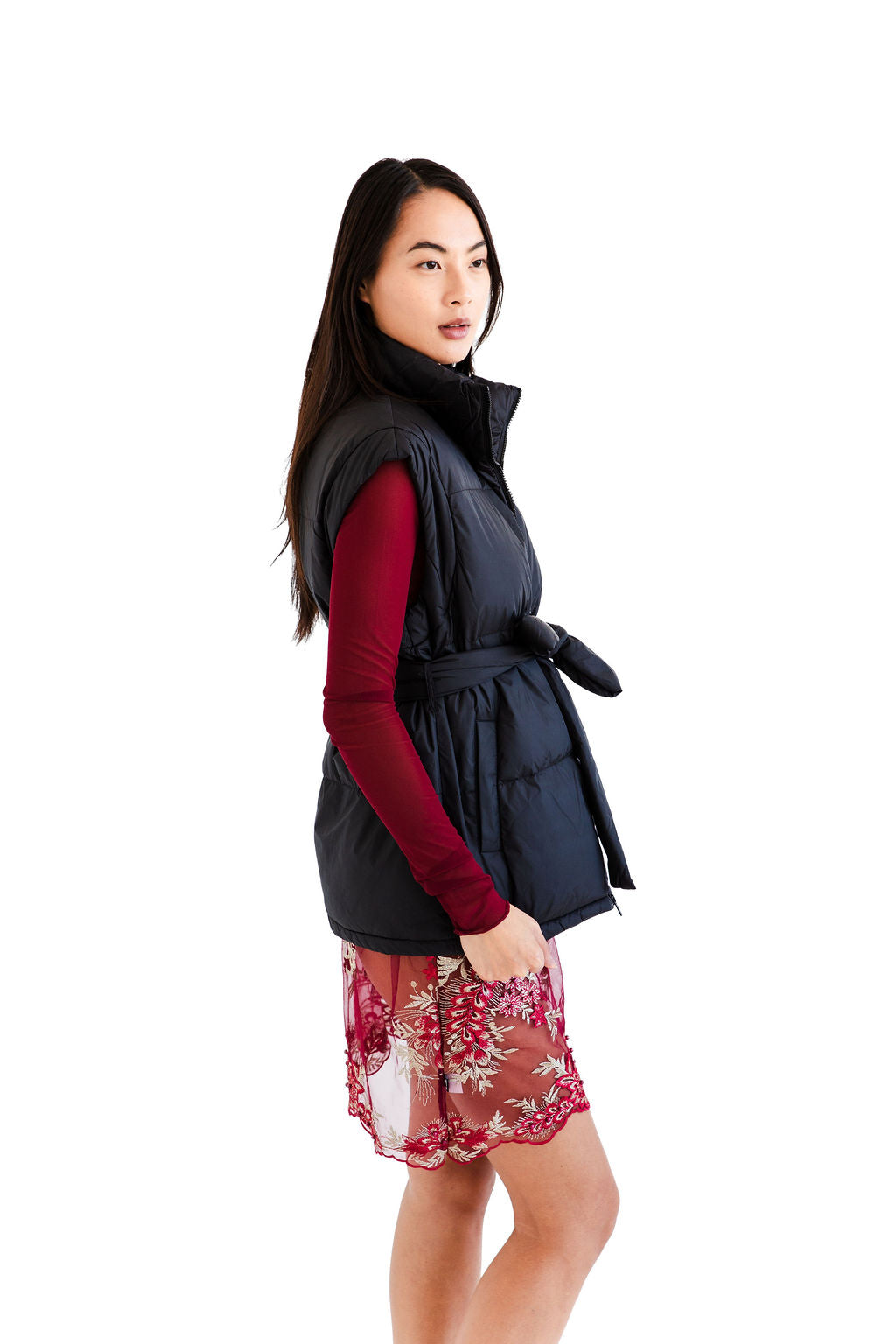 Black belted puff vest