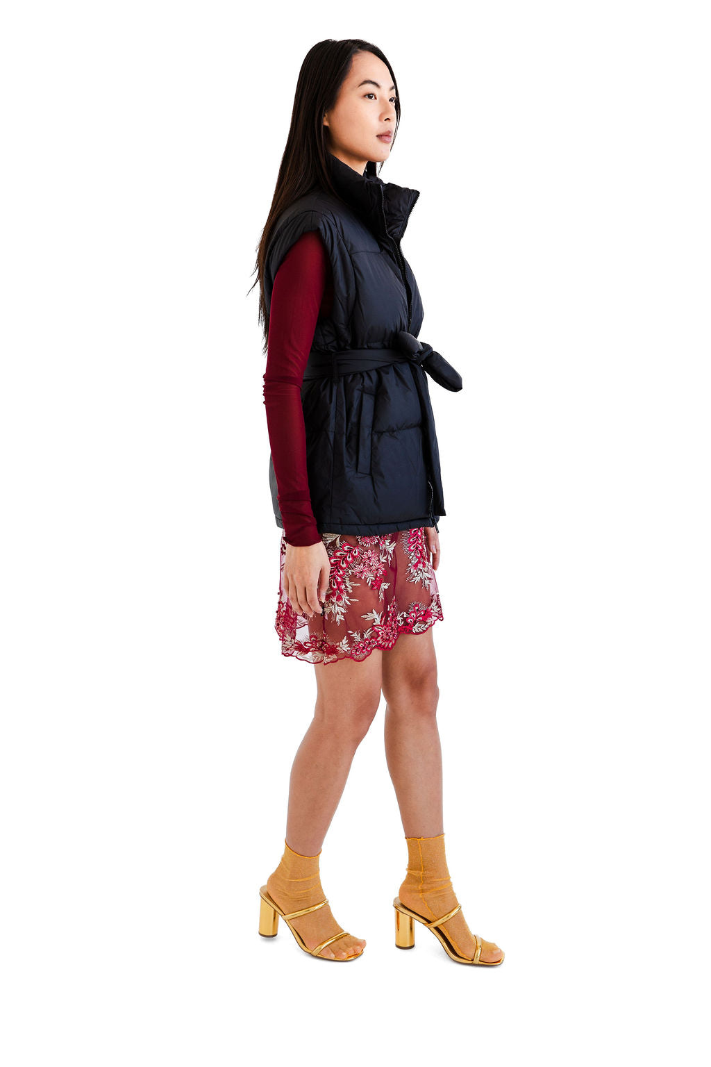 Black belted puff vest
