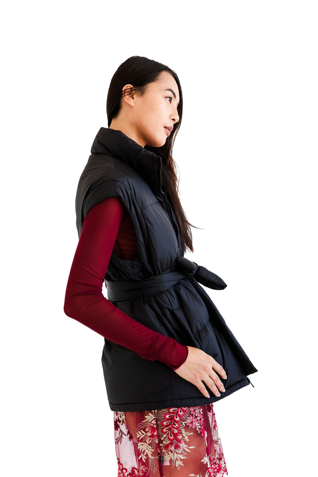 Black belted puff vest