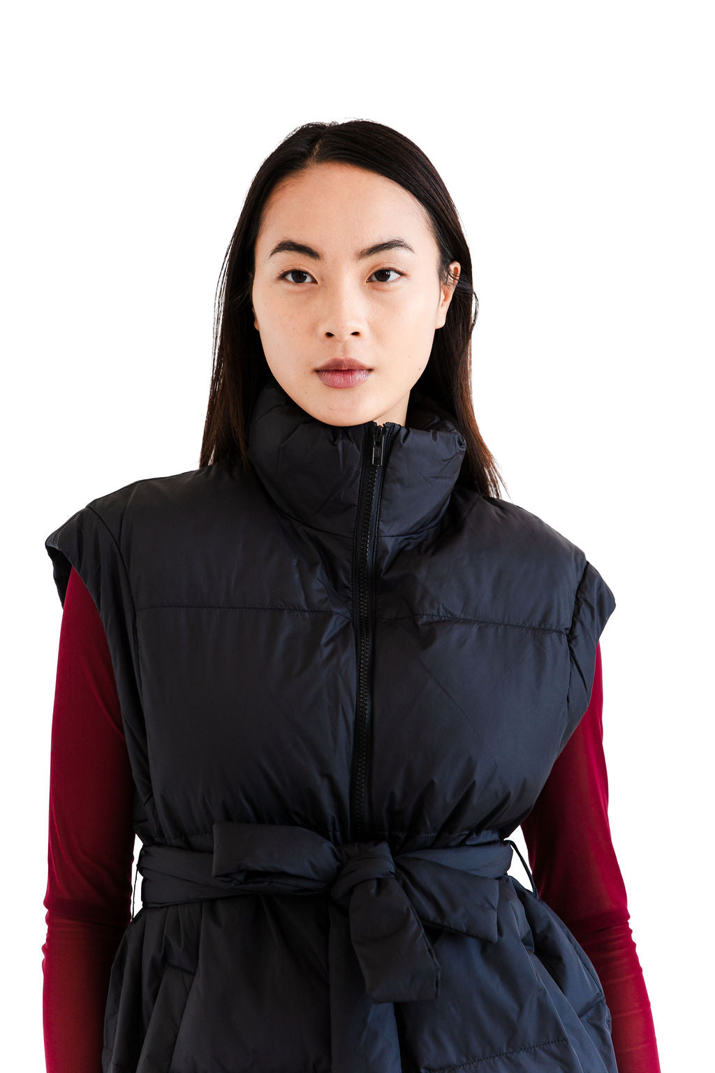 Black belted puff vest