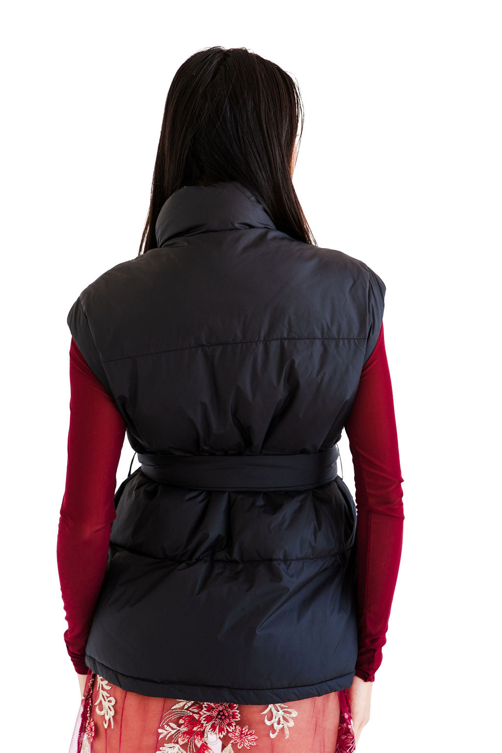 Black belted puff vest