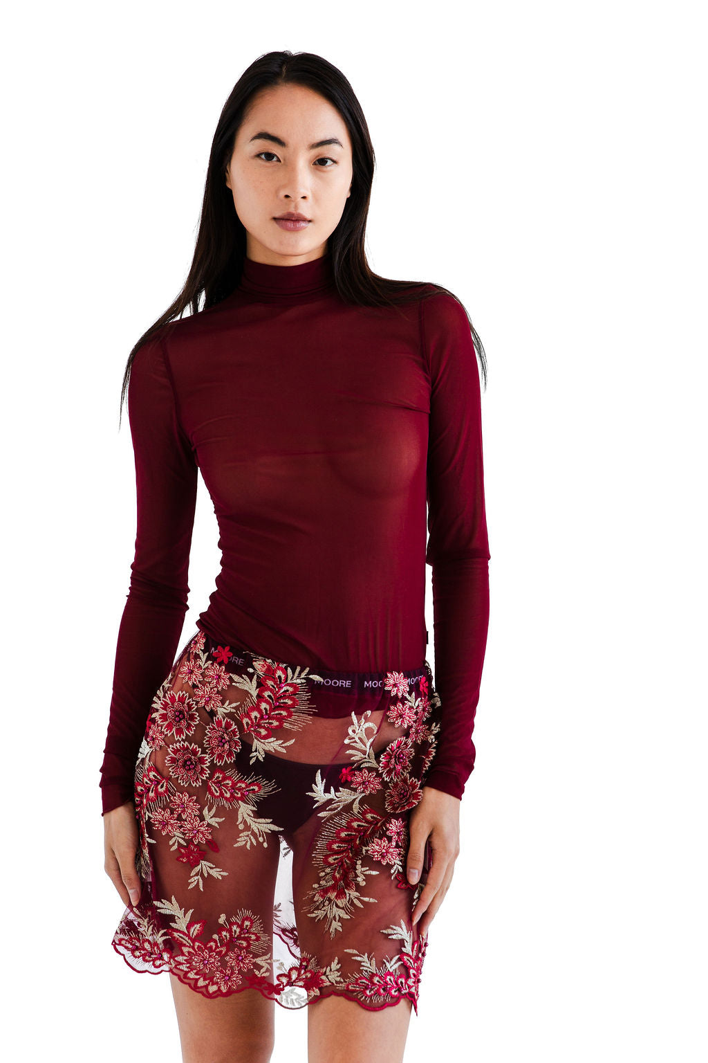Burgundy LS mesh hi neck
