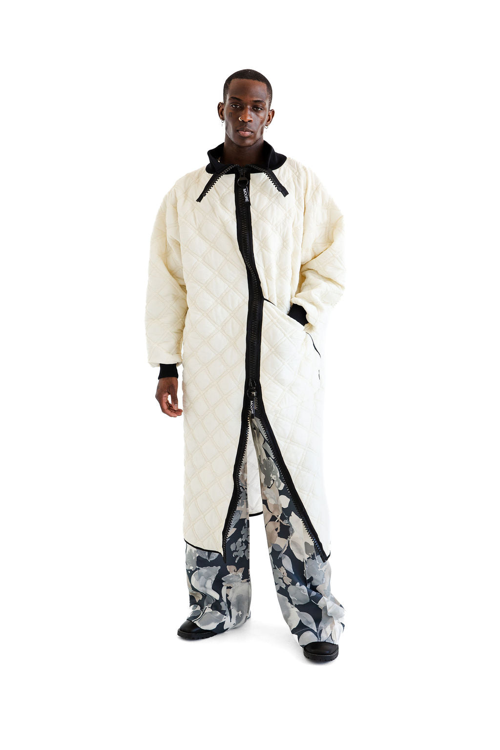 Cream long quilted layer