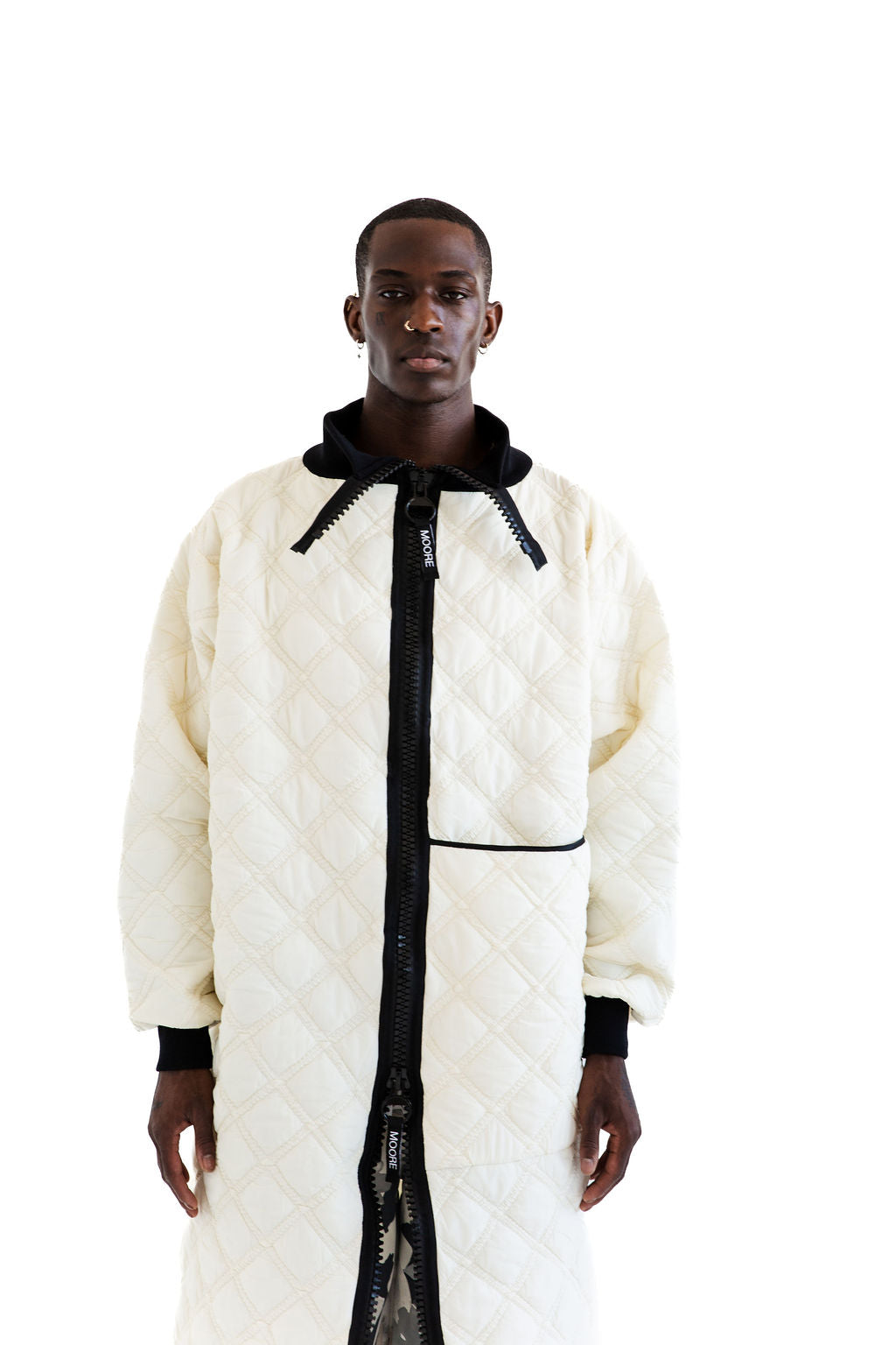 Cream long quilted layer