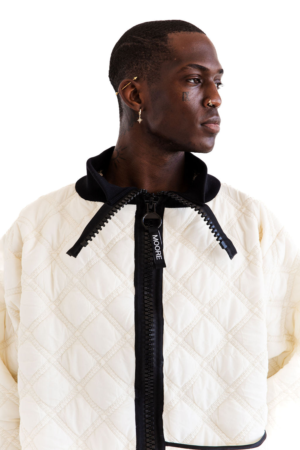 Cream long quilted layer