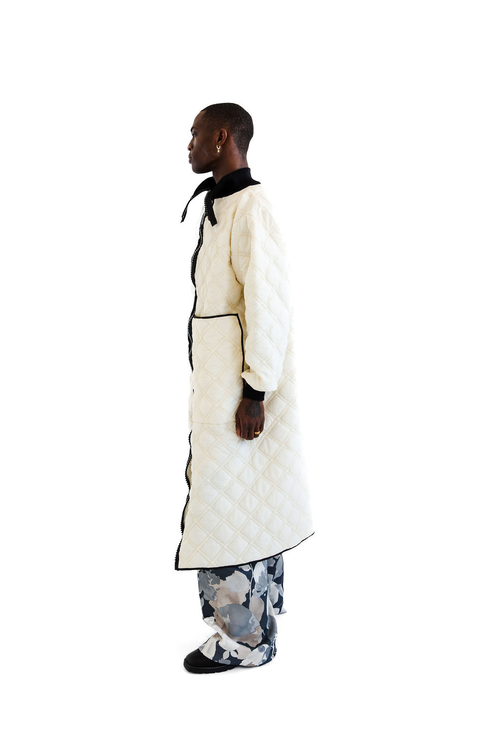 Cream long quilted layer