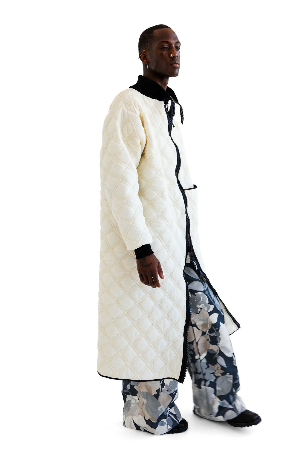 Cream long quilted layer