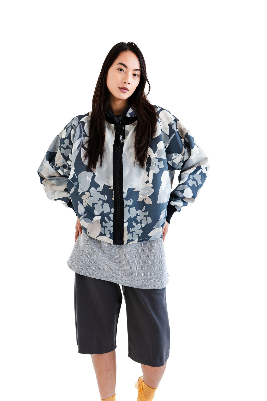 Grey floral camo zip up