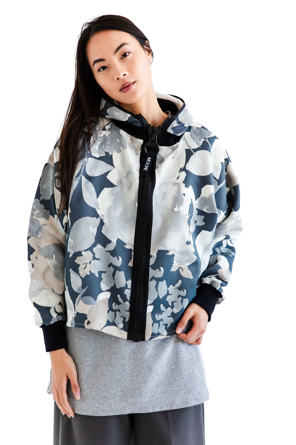 Grey floral camo zip up