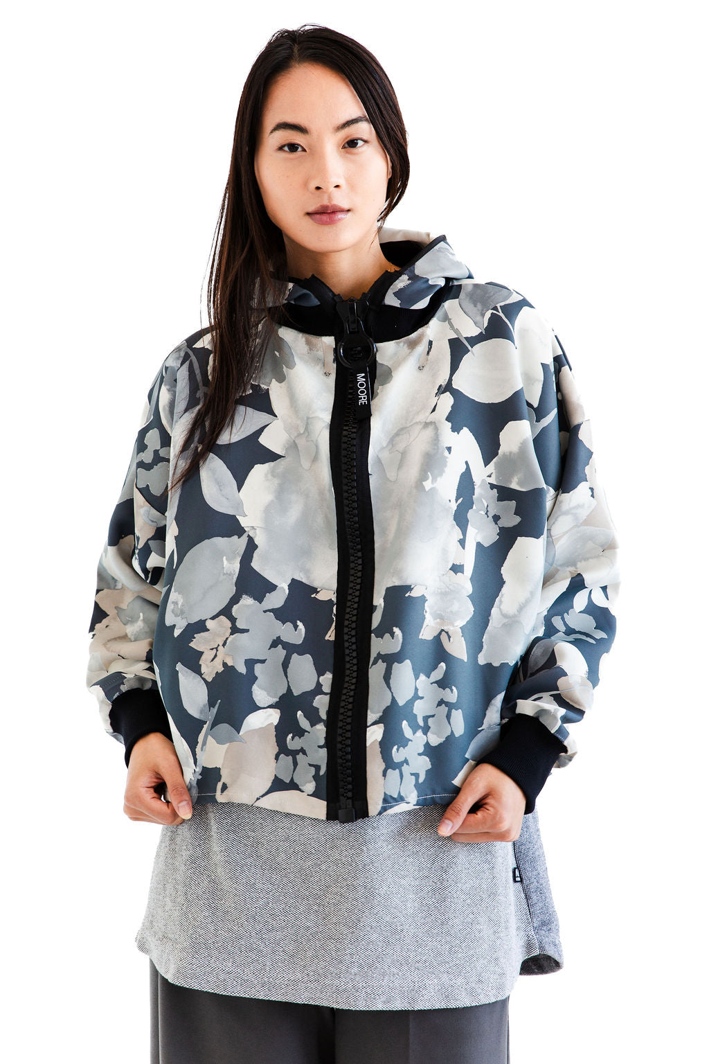 Grey floral camo zip up