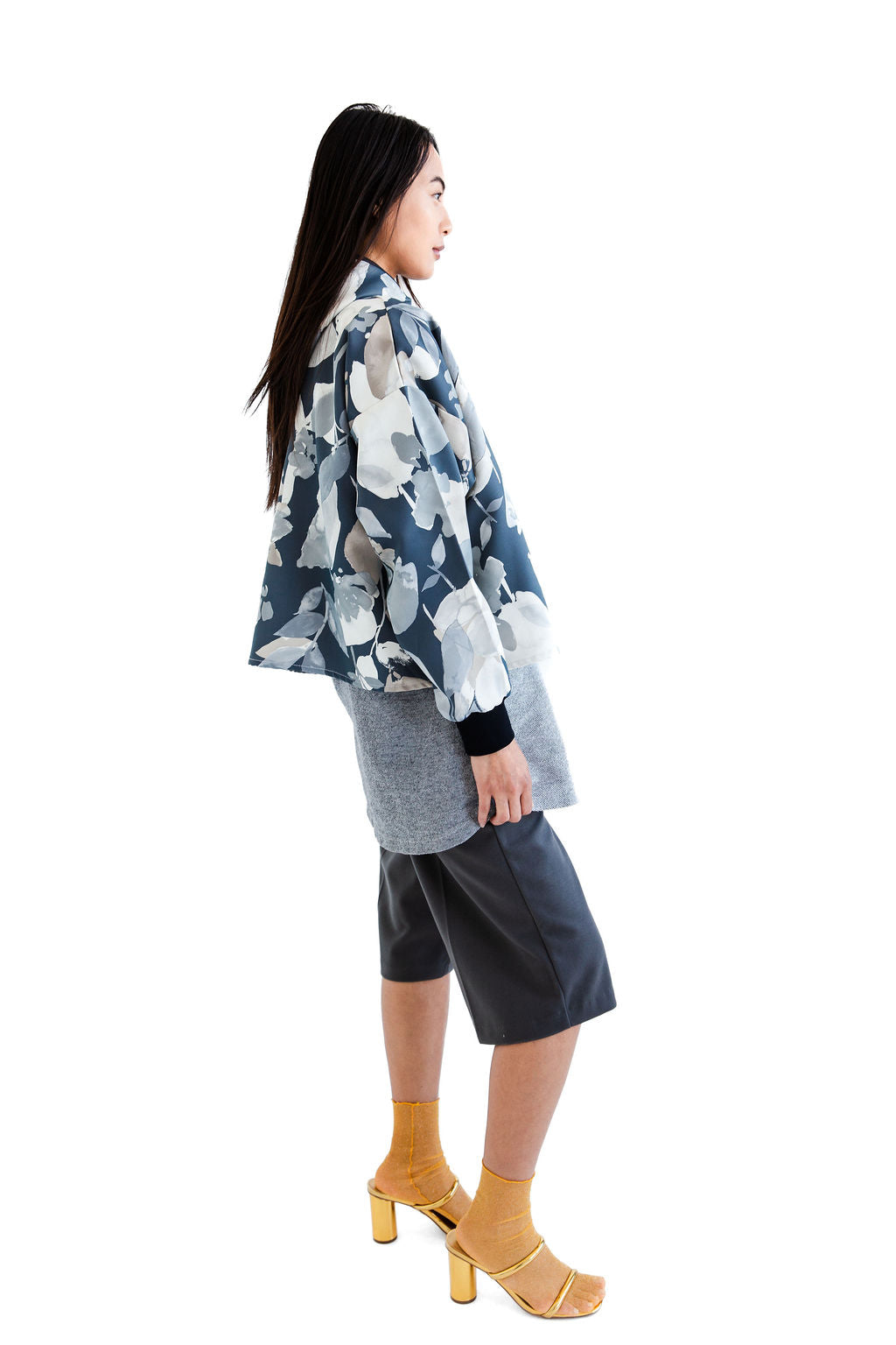 Grey floral camo zip up