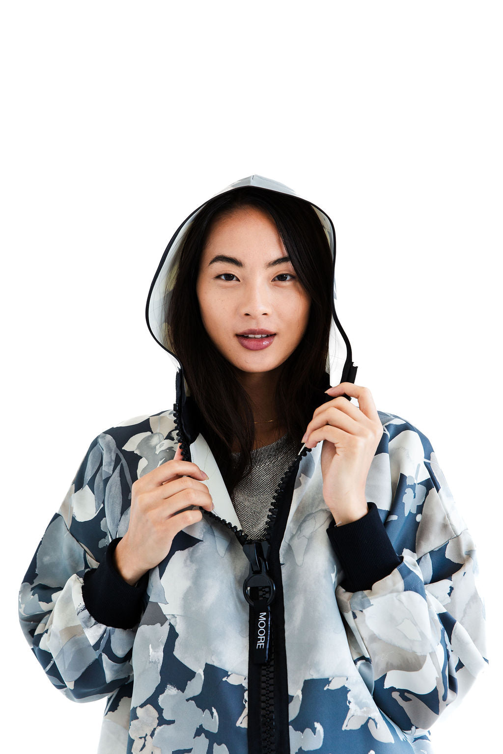 Grey floral camo zip up