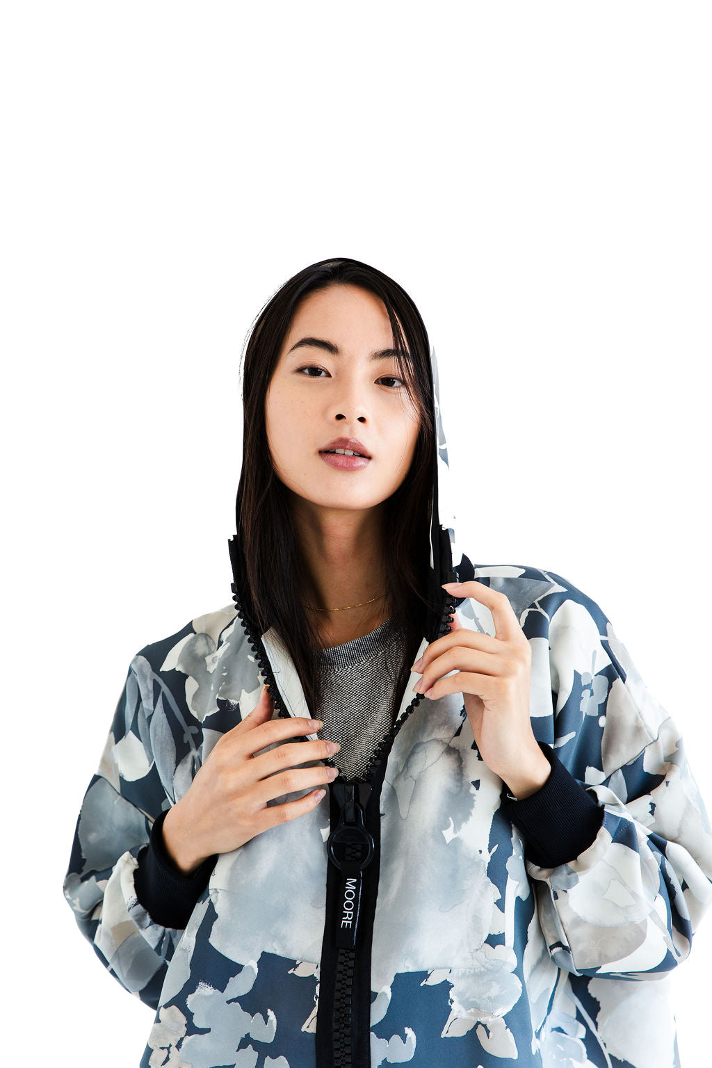 Grey floral camo zip up