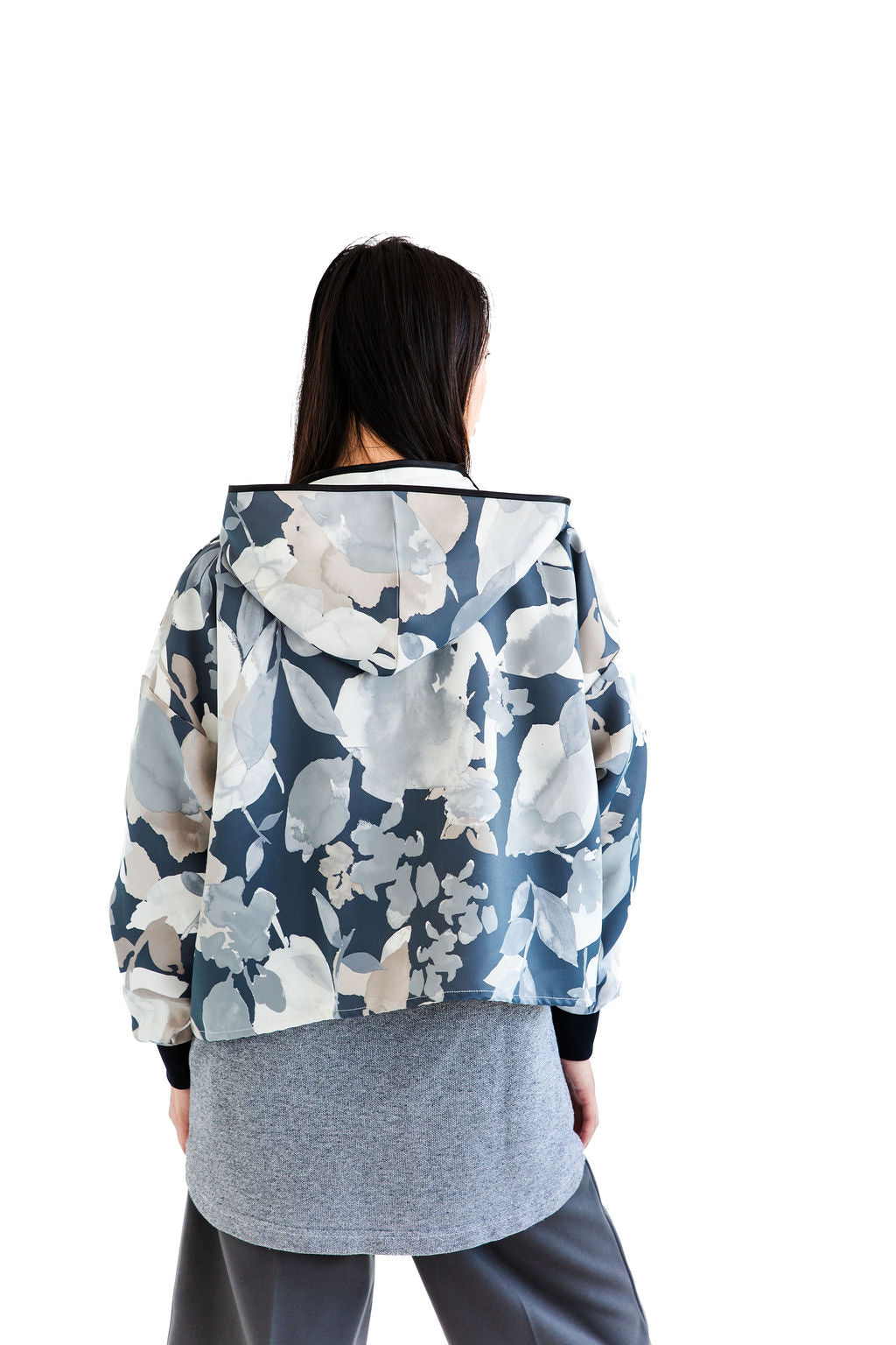 Grey floral camo zip up