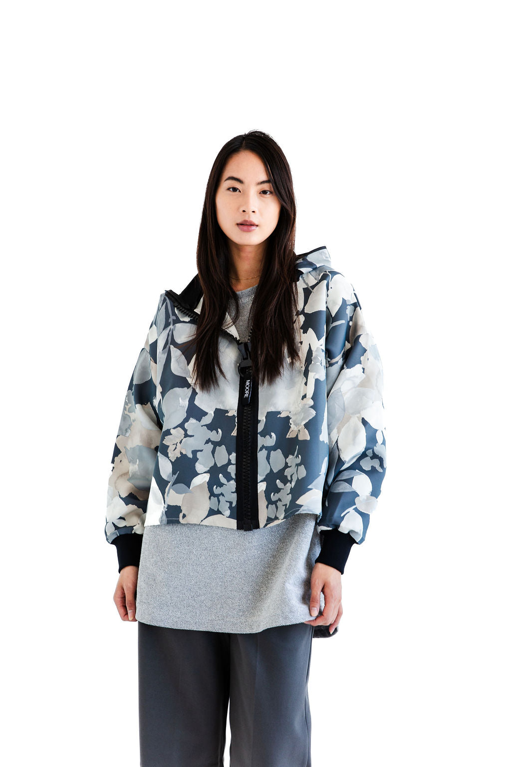 Grey floral camo zip up